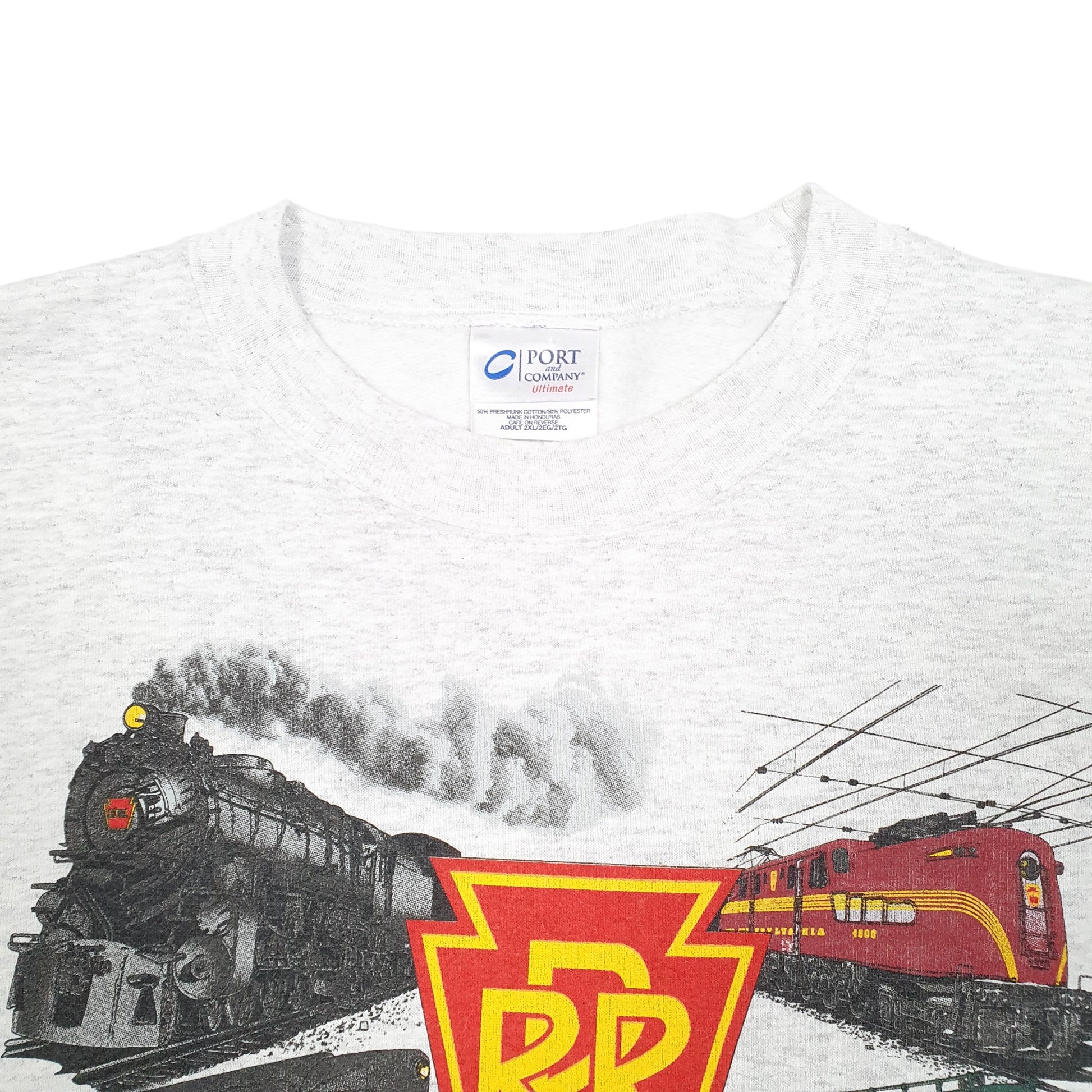 Mens Grey Port & Company Standard Railroad Of The World Trains PRR USA Crewneck Jumper