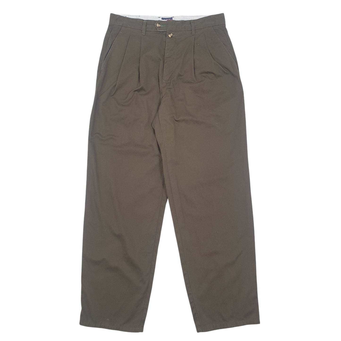 Mens Khaki Tommy Hilfiger Double Pleated Chino Trousers