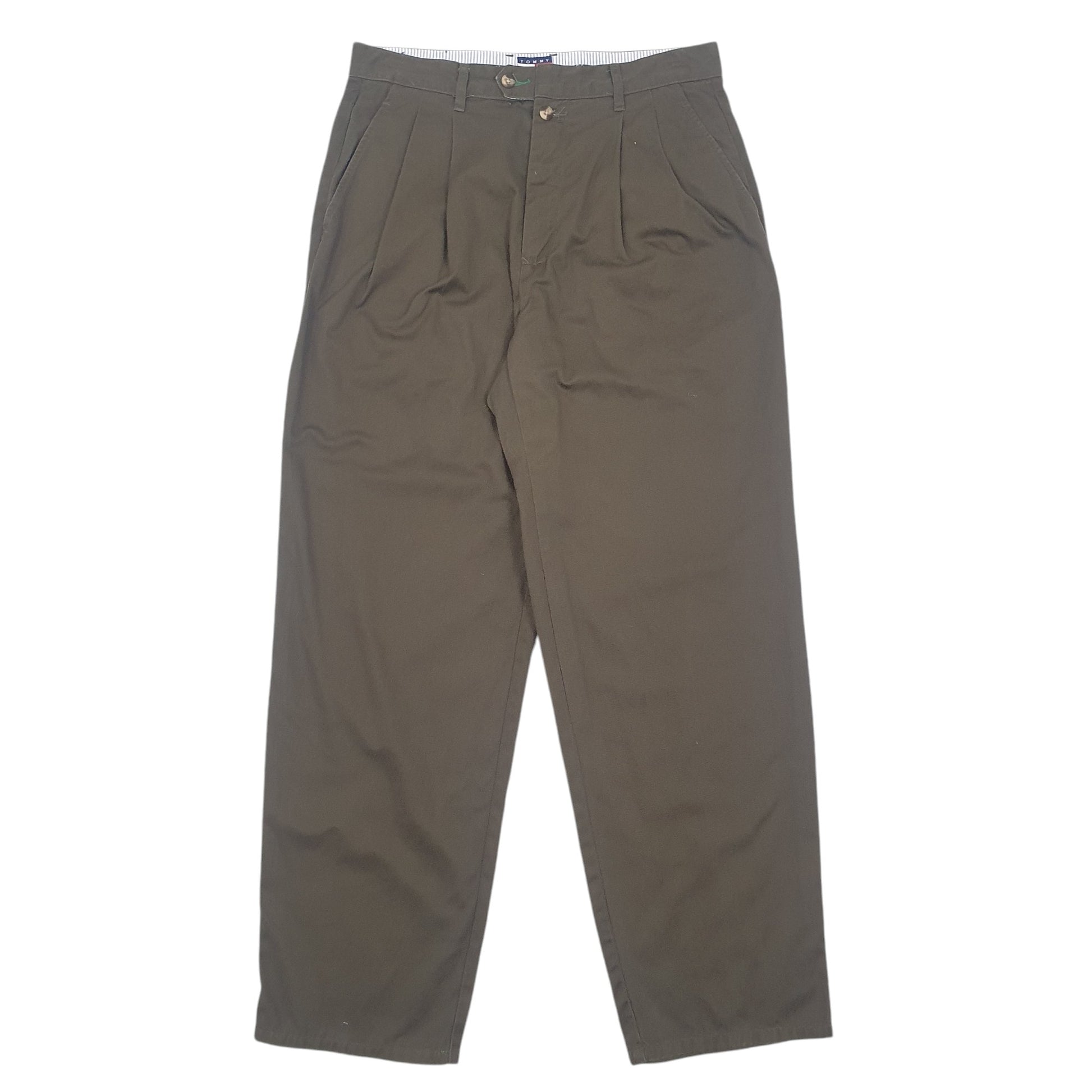 Mens Khaki Tommy Hilfiger Double Pleated Chino Trousers