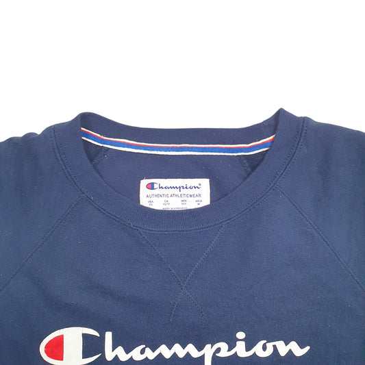 Womens Navy Champion Spellout Crewneck Jumper