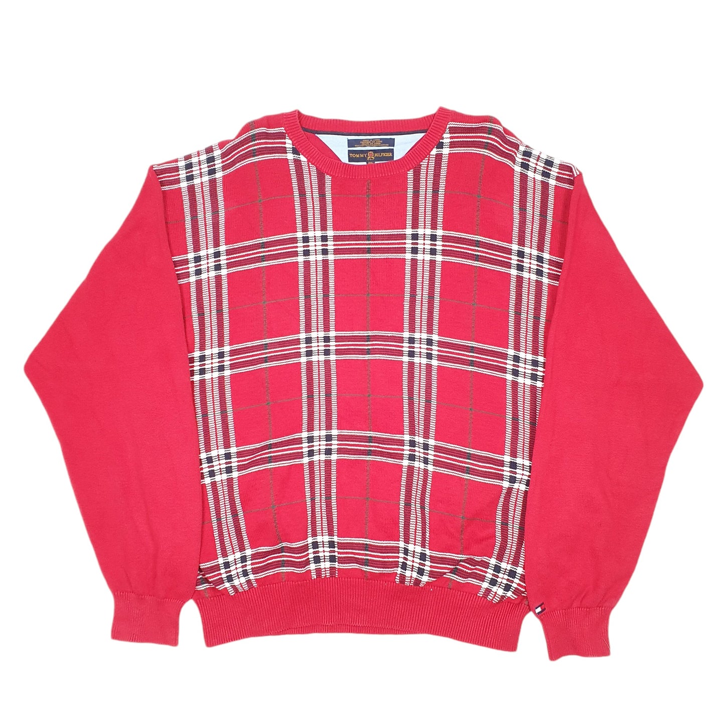 Mens Red Tommy Hilfiger Vintage Golf Sweater 2000s 2003 Crewneck Jumper