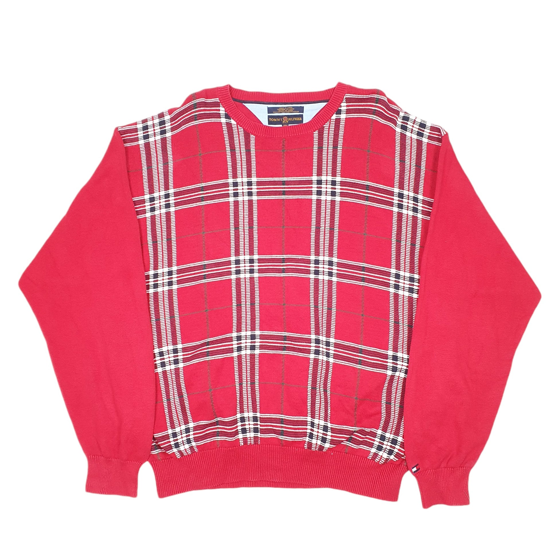 Mens Red Tommy Hilfiger Vintage Golf Sweater 2000s 2003 Crewneck Jumper