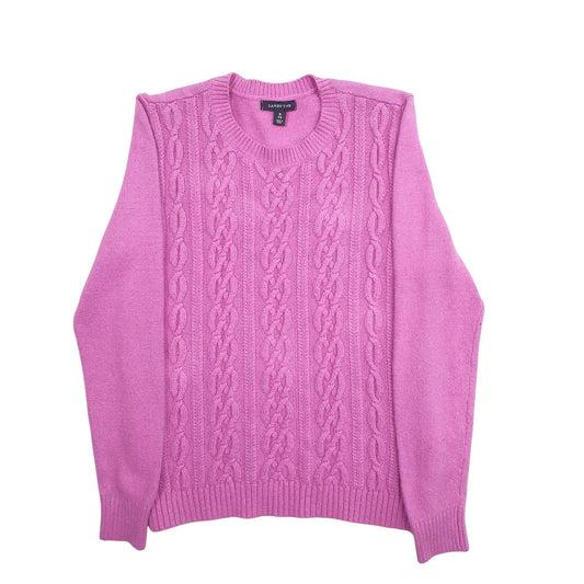 Womens Pink Lands End Cable Knit Crewneck Jumper