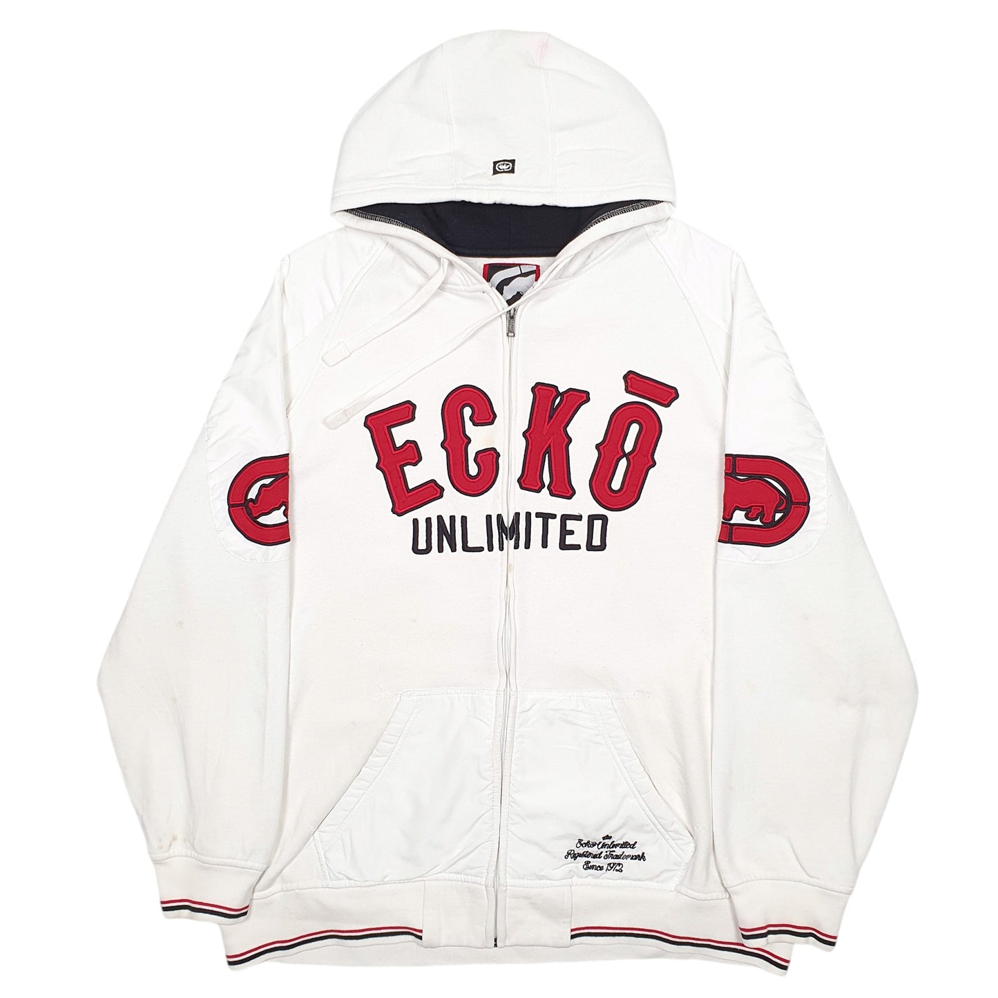 Mens White Ecko Unlimited Spellout Full Zip Jumper