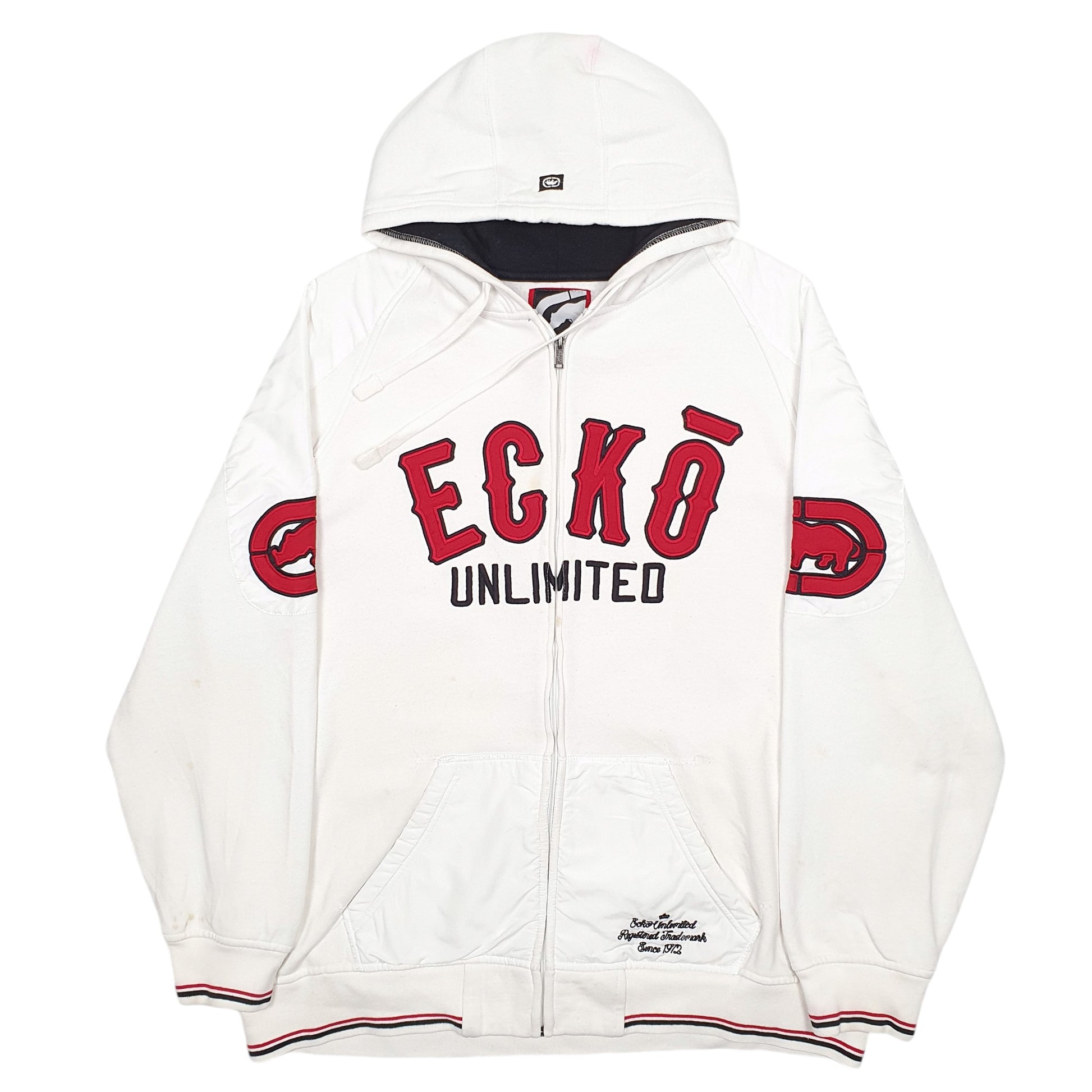 Mens White Ecko Unlimited Spellout Full Zip Jumper
