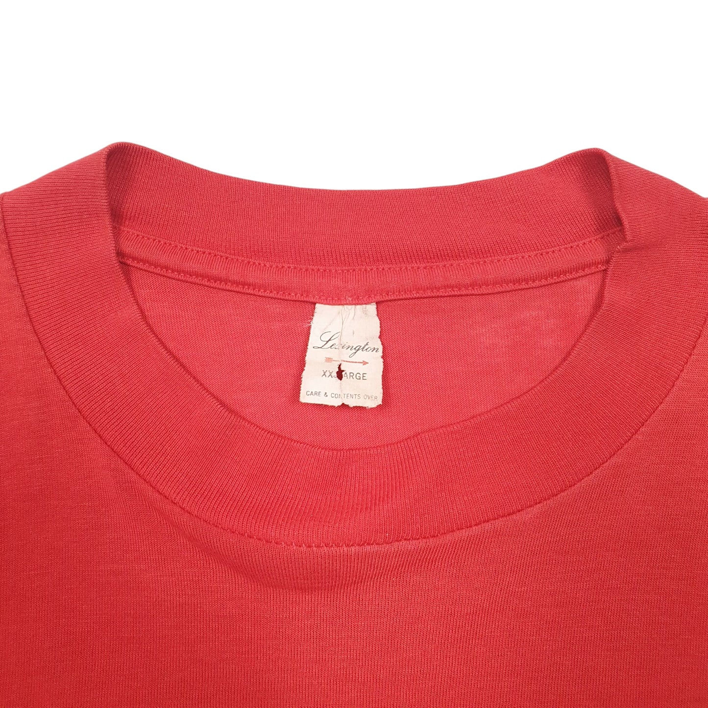 Mens Red Lexington Single Stitch Vintage 80s Made In USA Fun Short Sleeve T Shirt