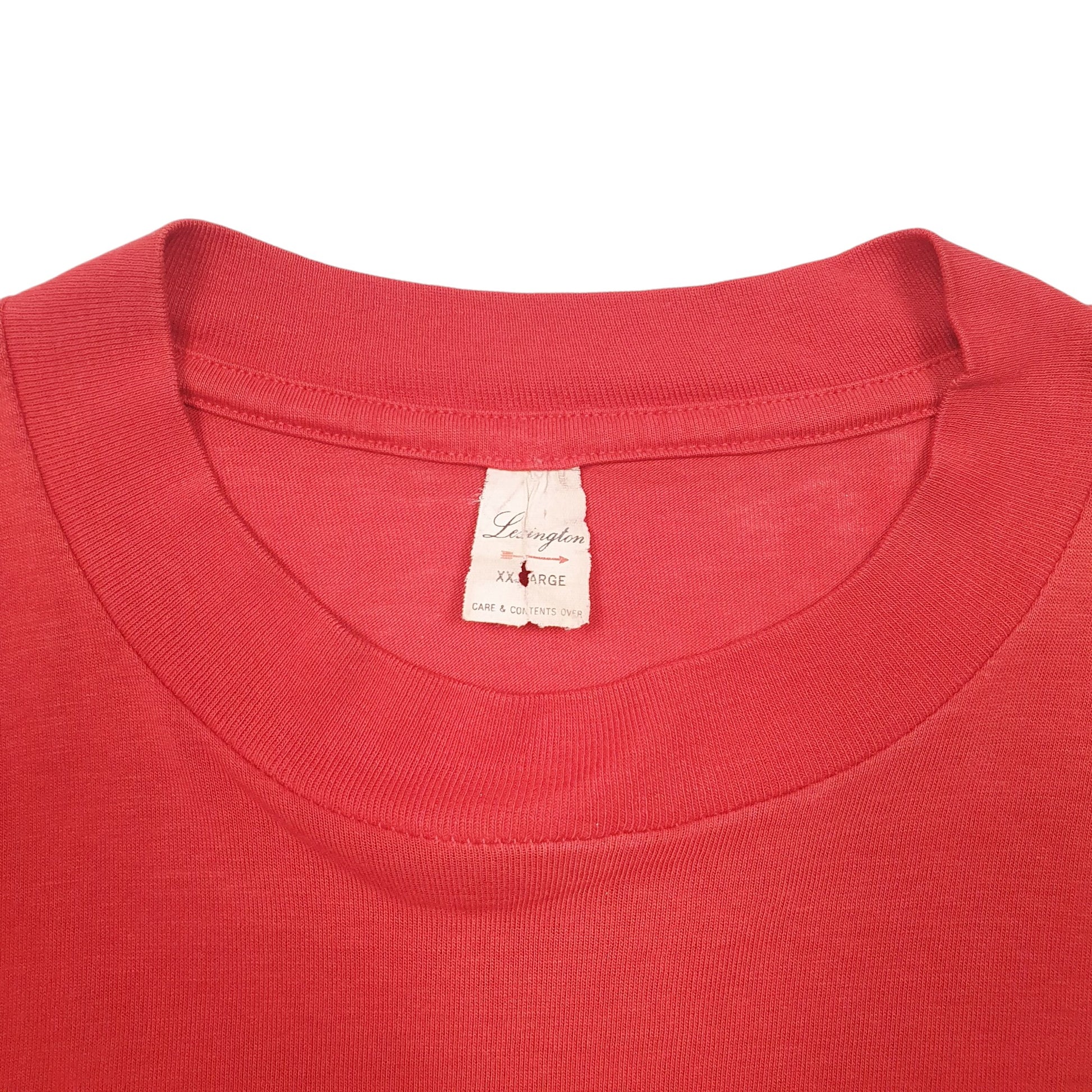 Mens Red Lexington Single Stitch Vintage 80s Made In USA Fun Short Sleeve T Shirt