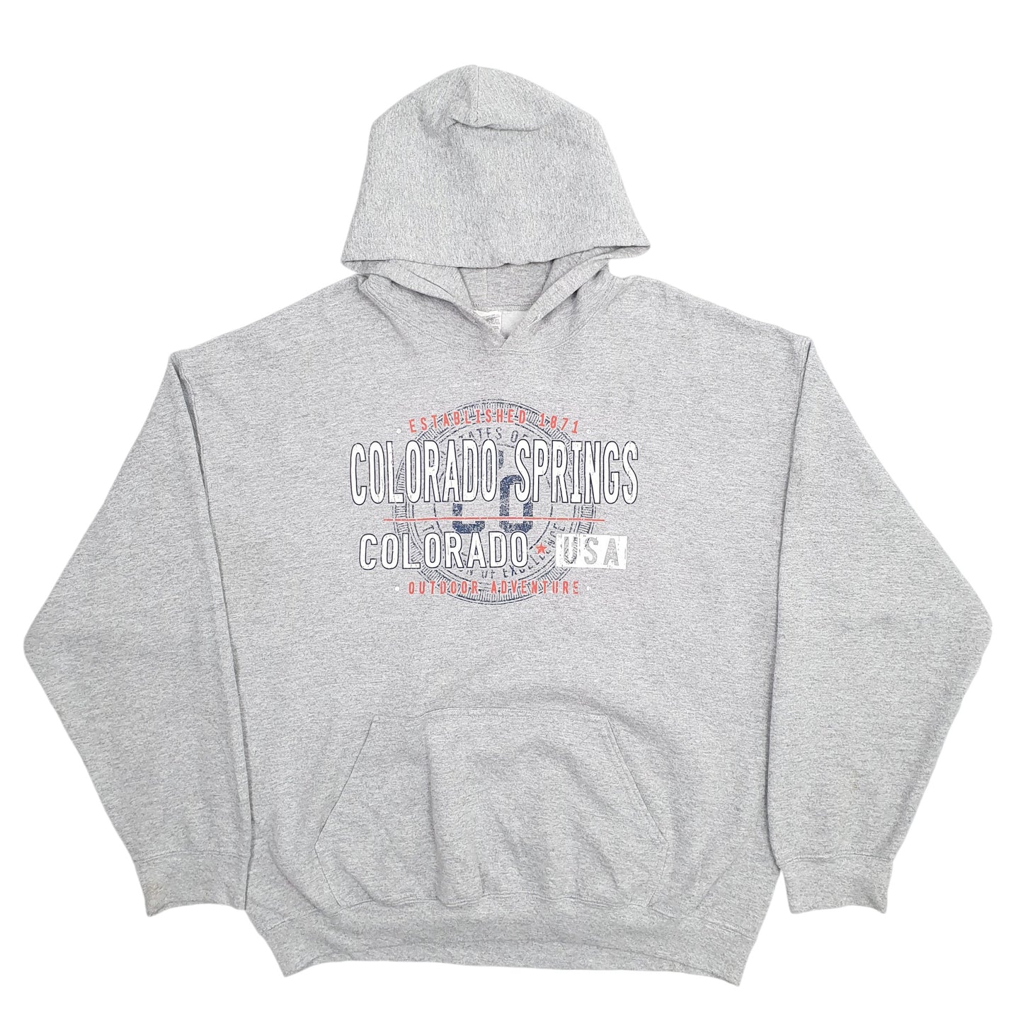 Mens Grey Gildan Colorado Springs Spellout Hoodie Jumper