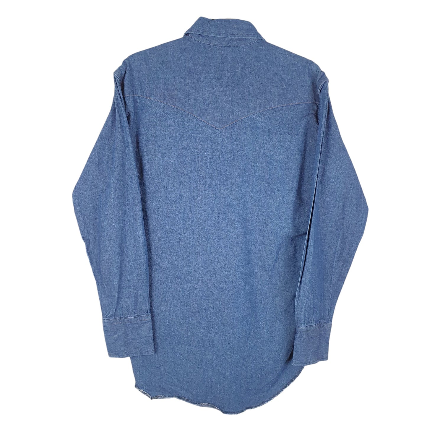 Mens Blue Wrangler Denim Jeans Western Pearl Snap Cowboy Southern Energy USA Long Sleeve Shirt