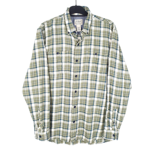 Mens Cream L.L.Bean Slightly Fitted Flannel Long Sleeve Shirt