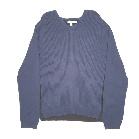 Mens Navy Calvin Klein Knit Rib V Neck Jumper