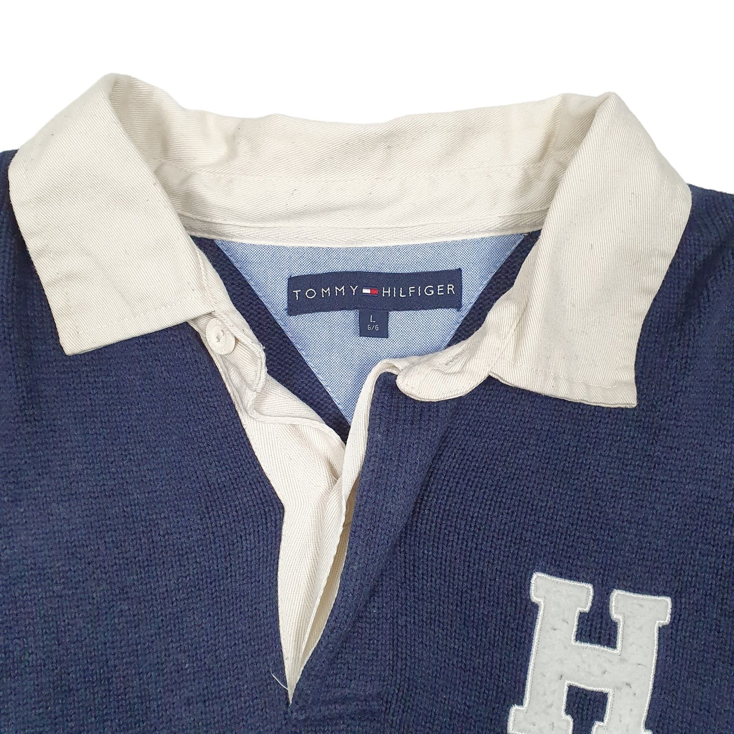 Mens Navy Tommy Hilfiger Knit Rugby V Neck Jumper