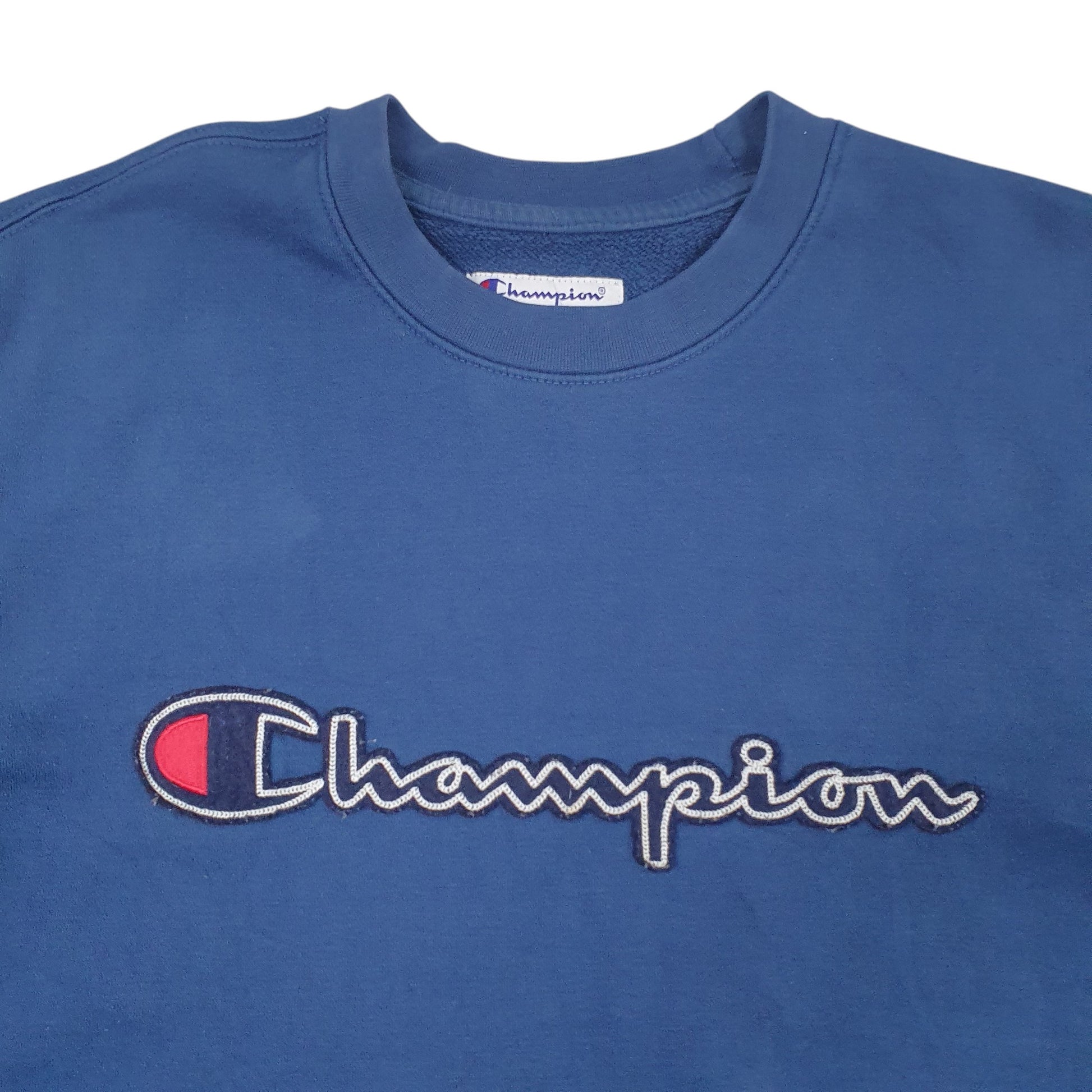 Mens Blue Champion Spellout Crewneck Jumper