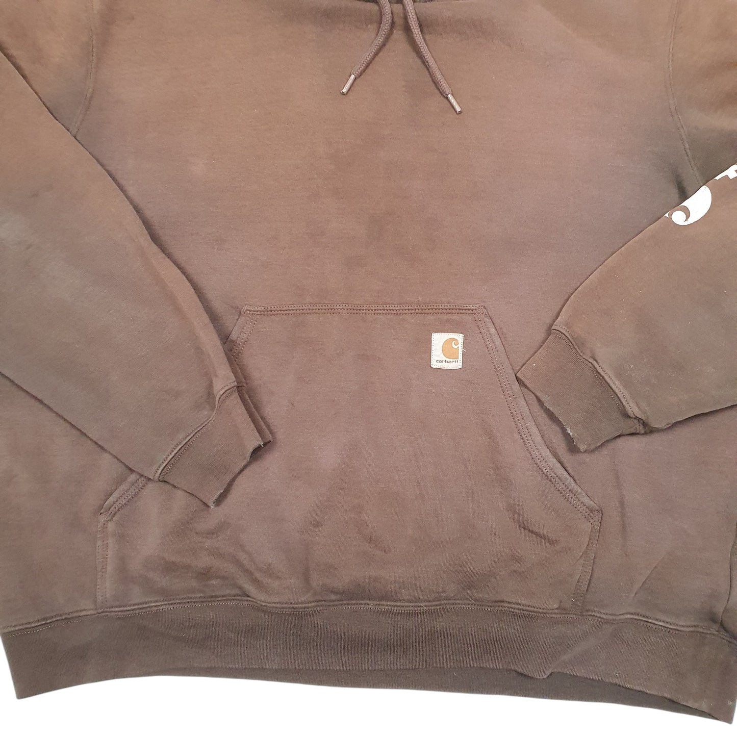 Mens Brown Carhartt Hoodie Workwear Sleeve Spellout Hoodie Jumper