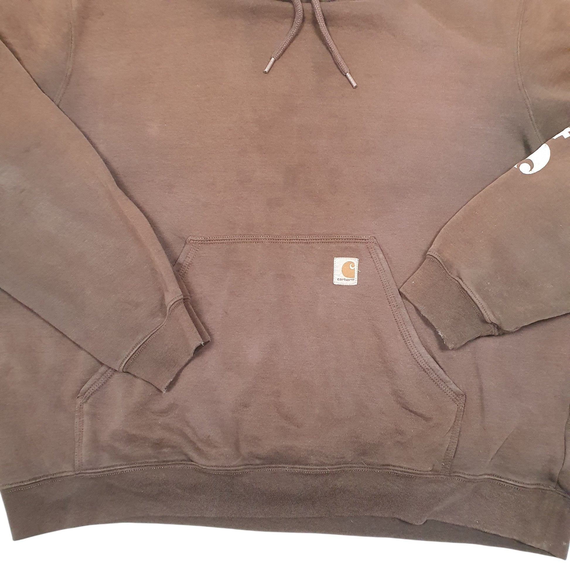Mens Brown Carhartt Hoodie Workwear Sleeve Spellout Hoodie Jumper