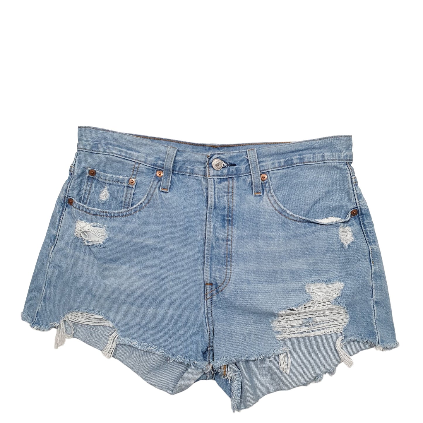 Womens Blue Levis 501 Jorts Distressed Denim Shorts