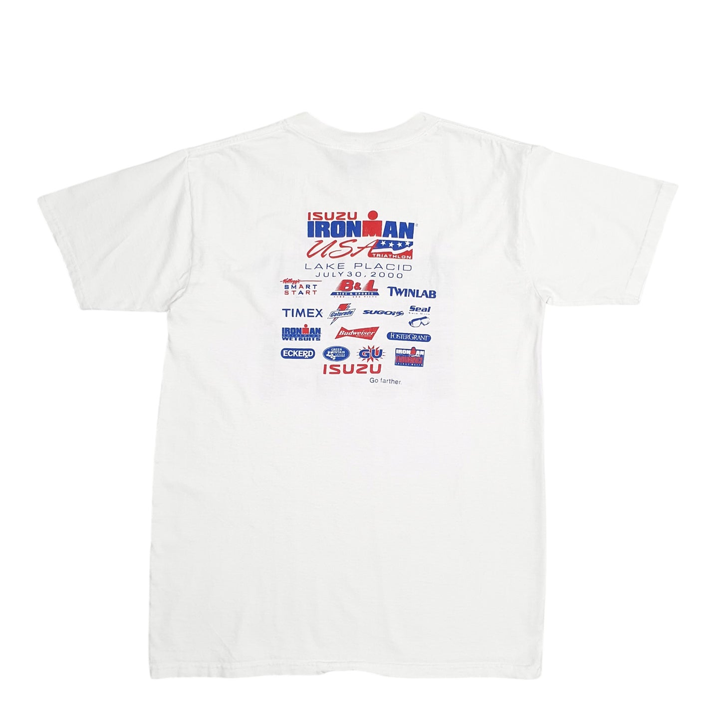 Mens White Fruit Of The Loom Single Stitch Vintage 90s Iron Crew 2000 Ironman Short Sleeve T Shirt