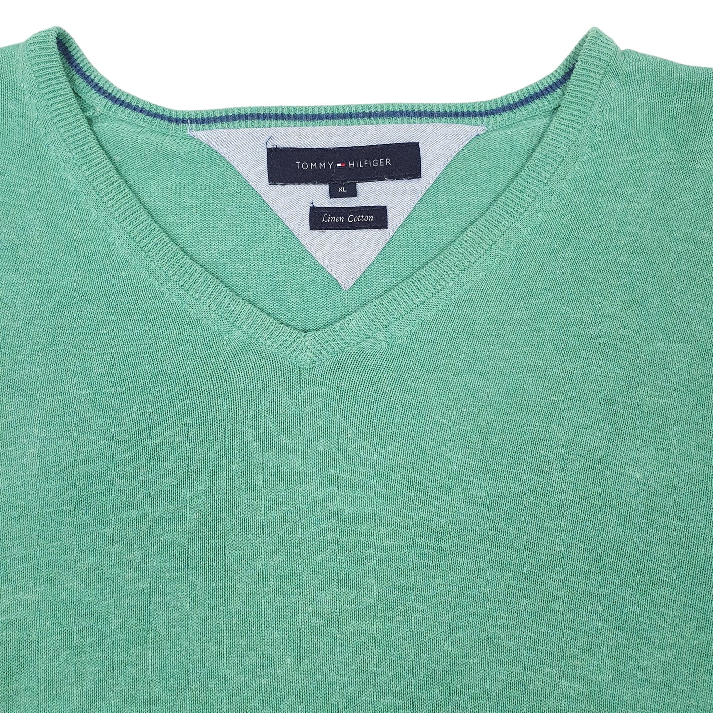 Mens Green Tommy Hilfiger Linen Cotton Crewneck Jumper