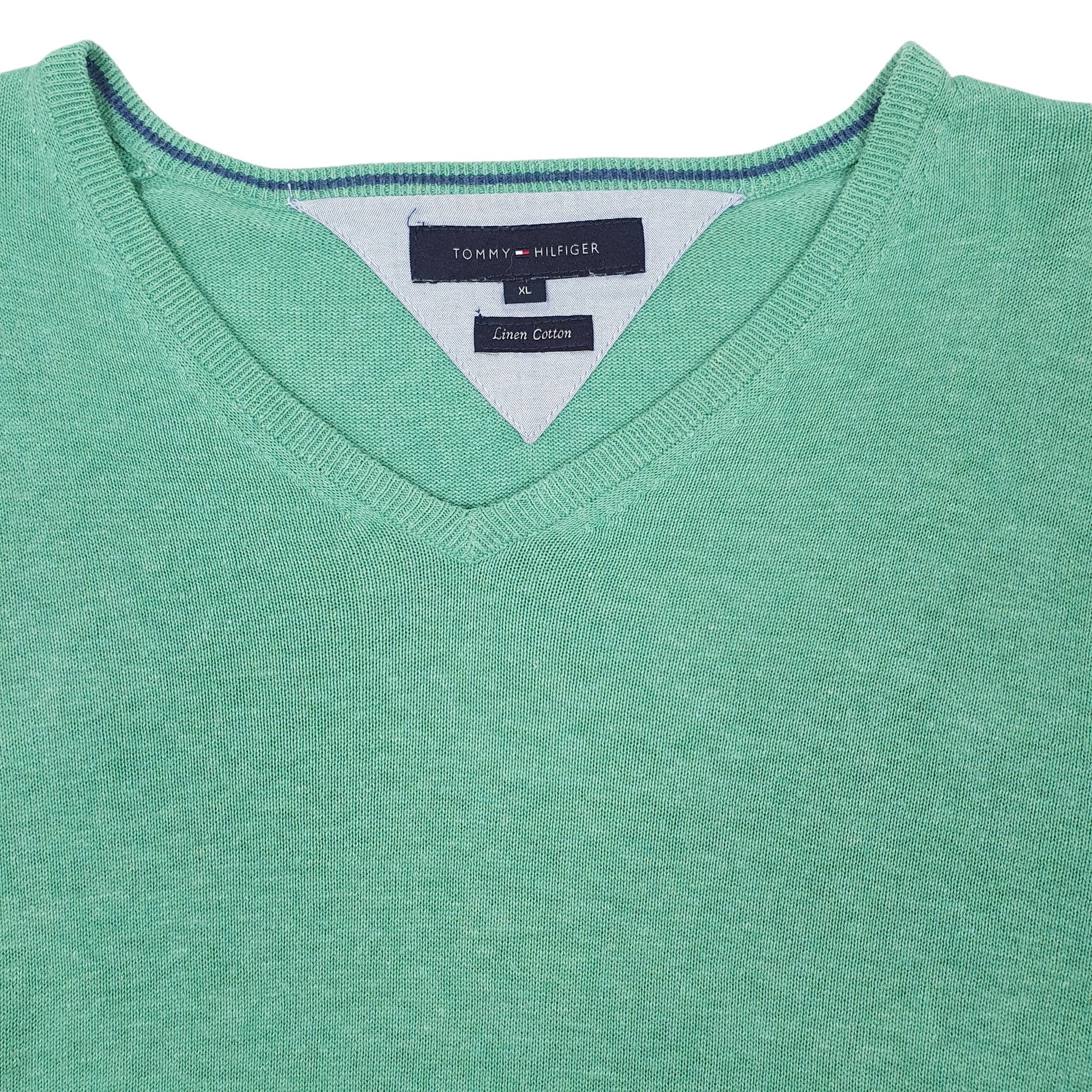 Mens Green Tommy Hilfiger Linen Cotton Crewneck Jumper