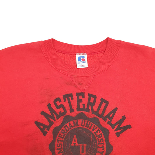 Mens Red Russell Athletic University Of Amsterdam Made In USA Vintage 90's Crewneck Jumper