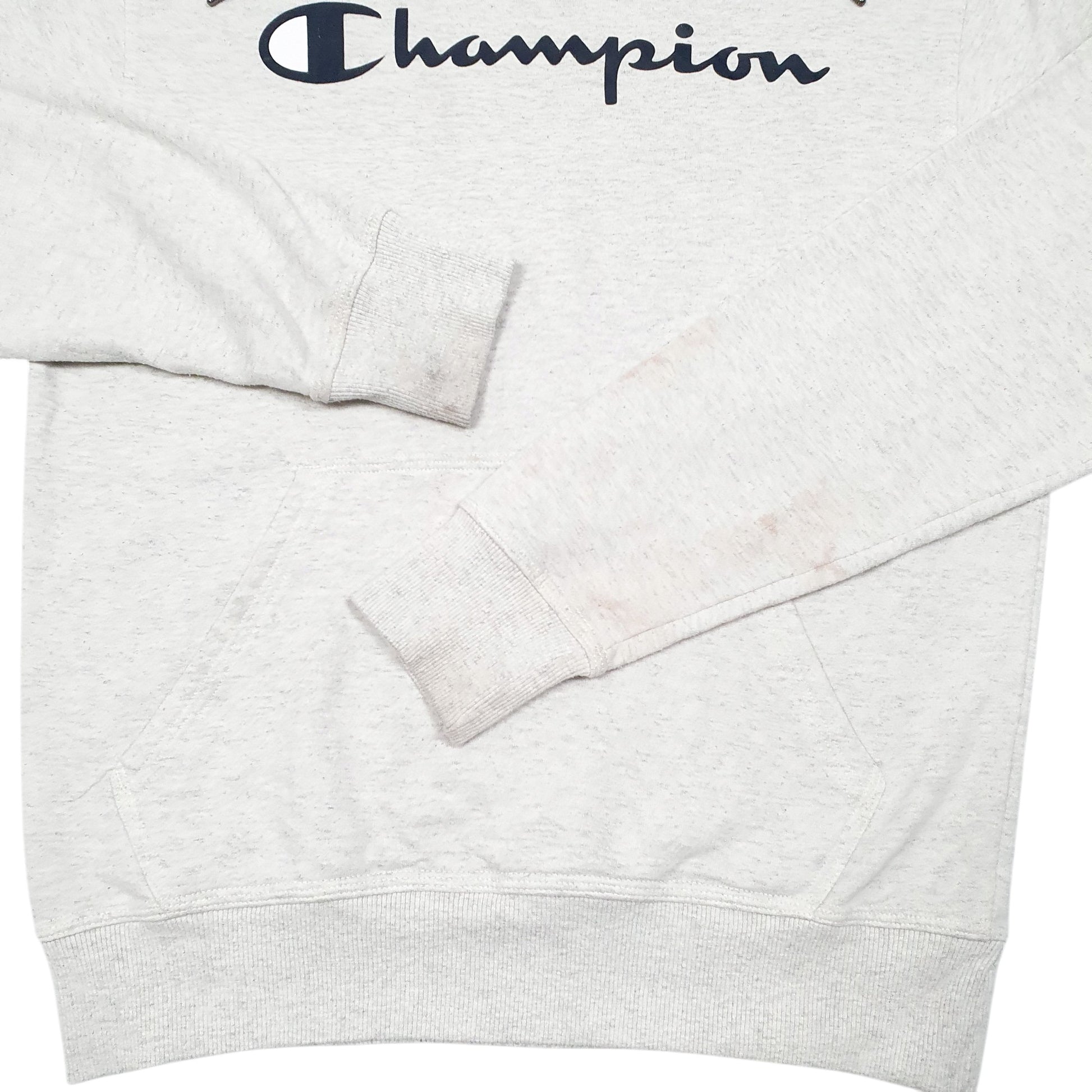 Mens Grey Champion Script Hoodie Jumper