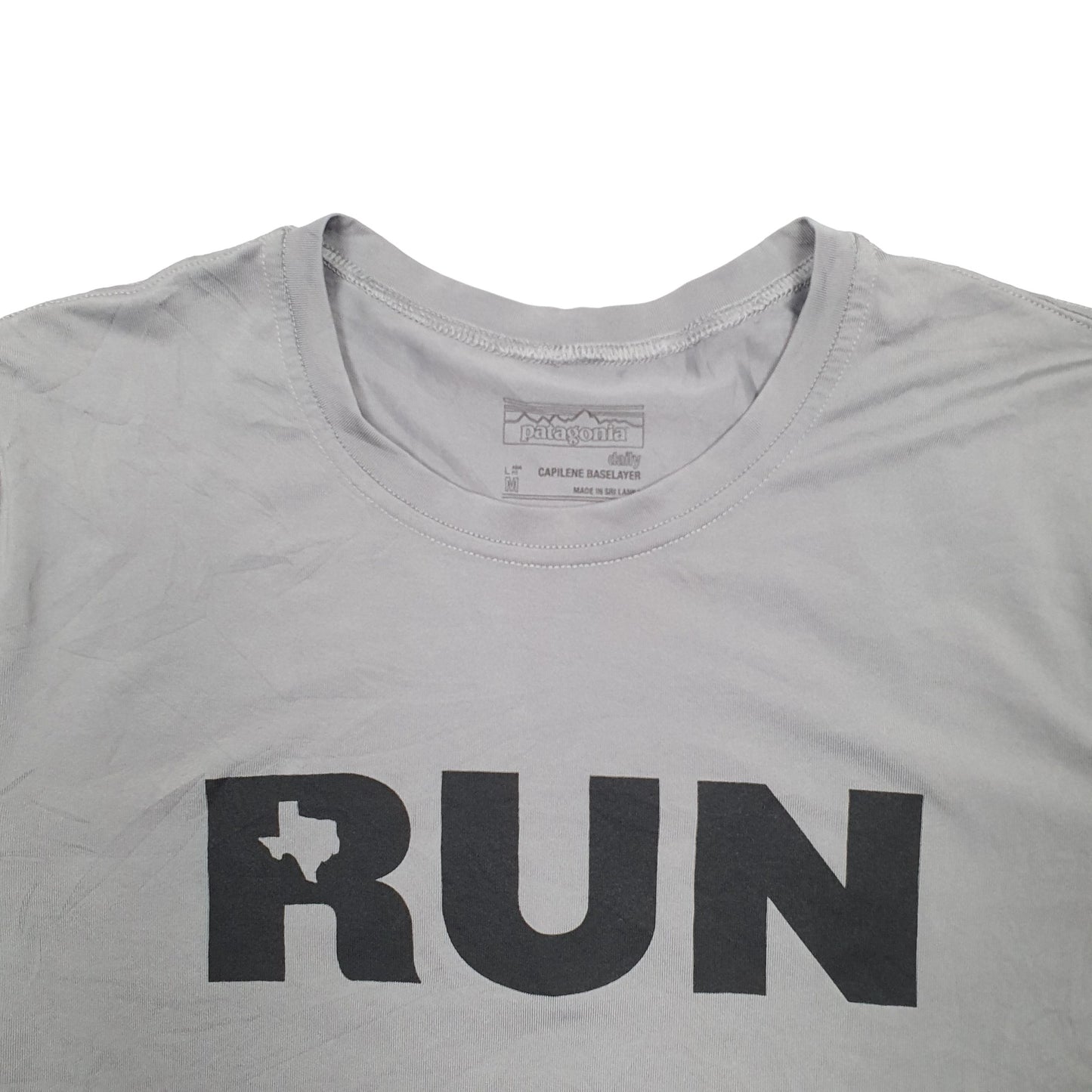 Mens Grey Patagonia Running Run Spellout Sportswear Active Short Sleeve T Shirt