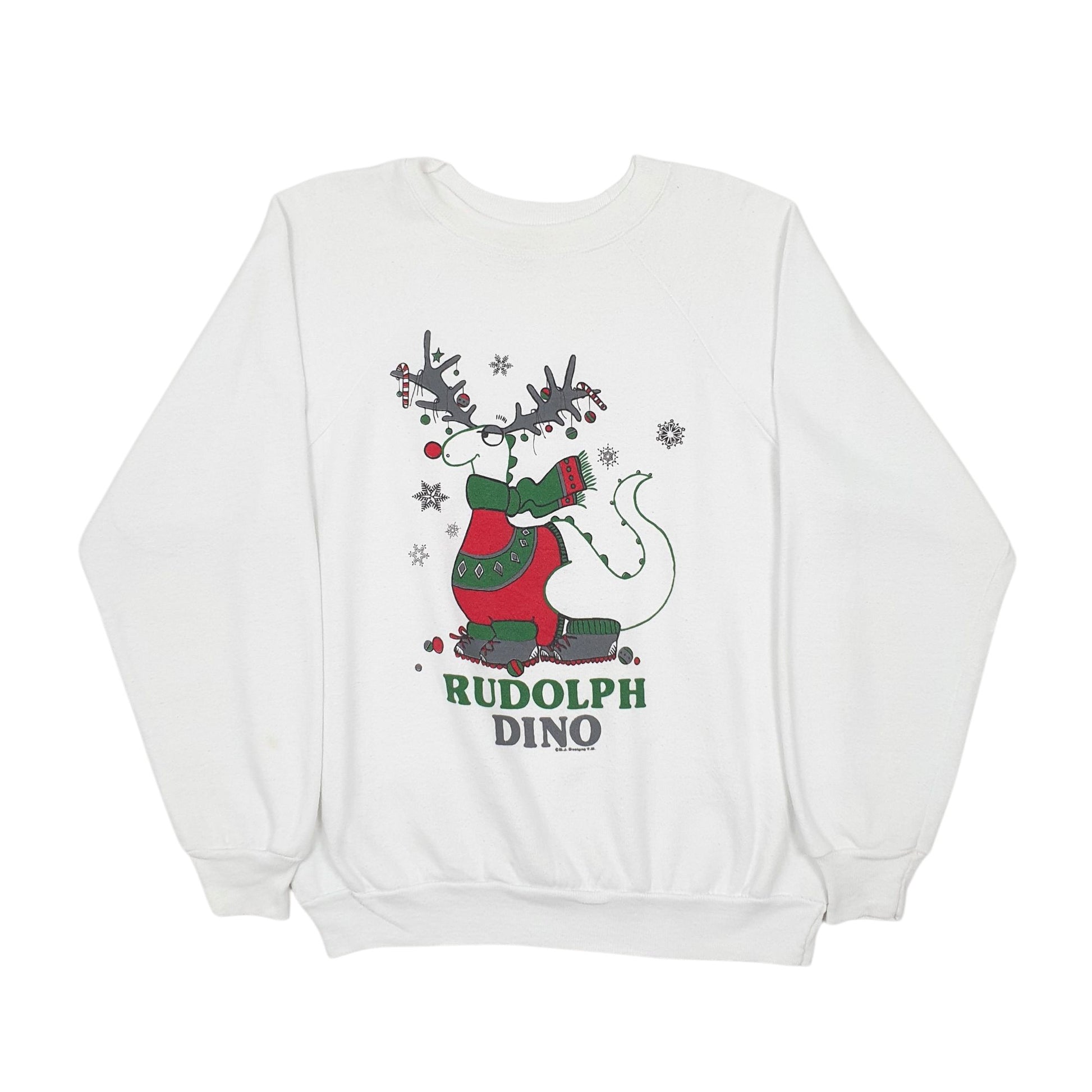 Mens White B.J Design Vintage 90s Made In USA Christmas Crewneck Jumper