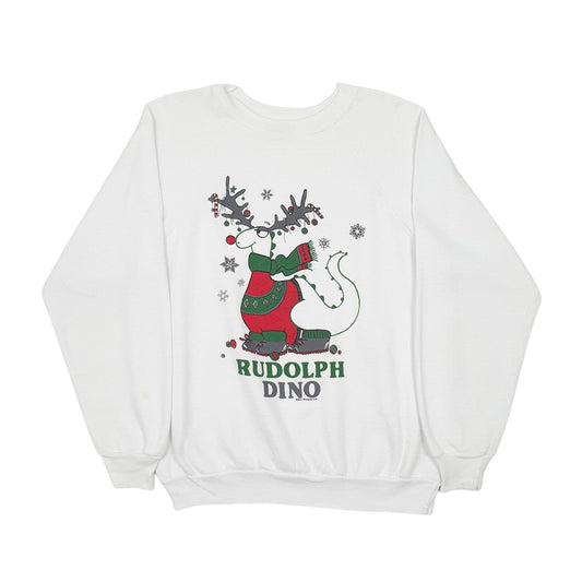 Mens White B.J Design Vintage 90s Made In USA Christmas Crewneck Jumper