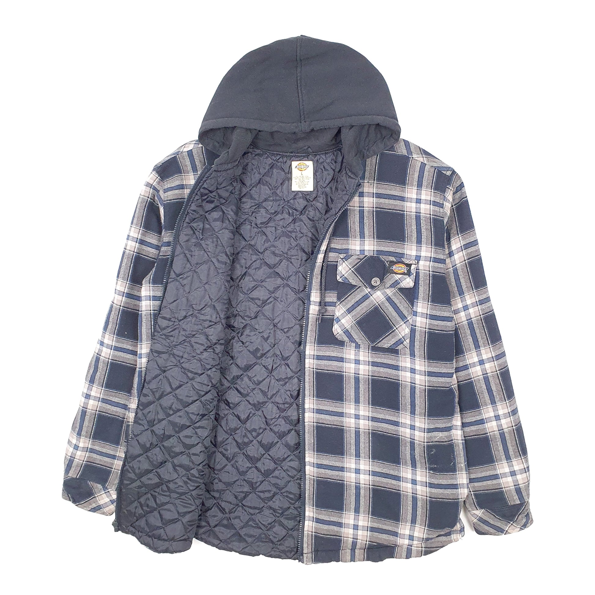 Mens Navy Dickies Hoodie Shacket Plaid  Coat