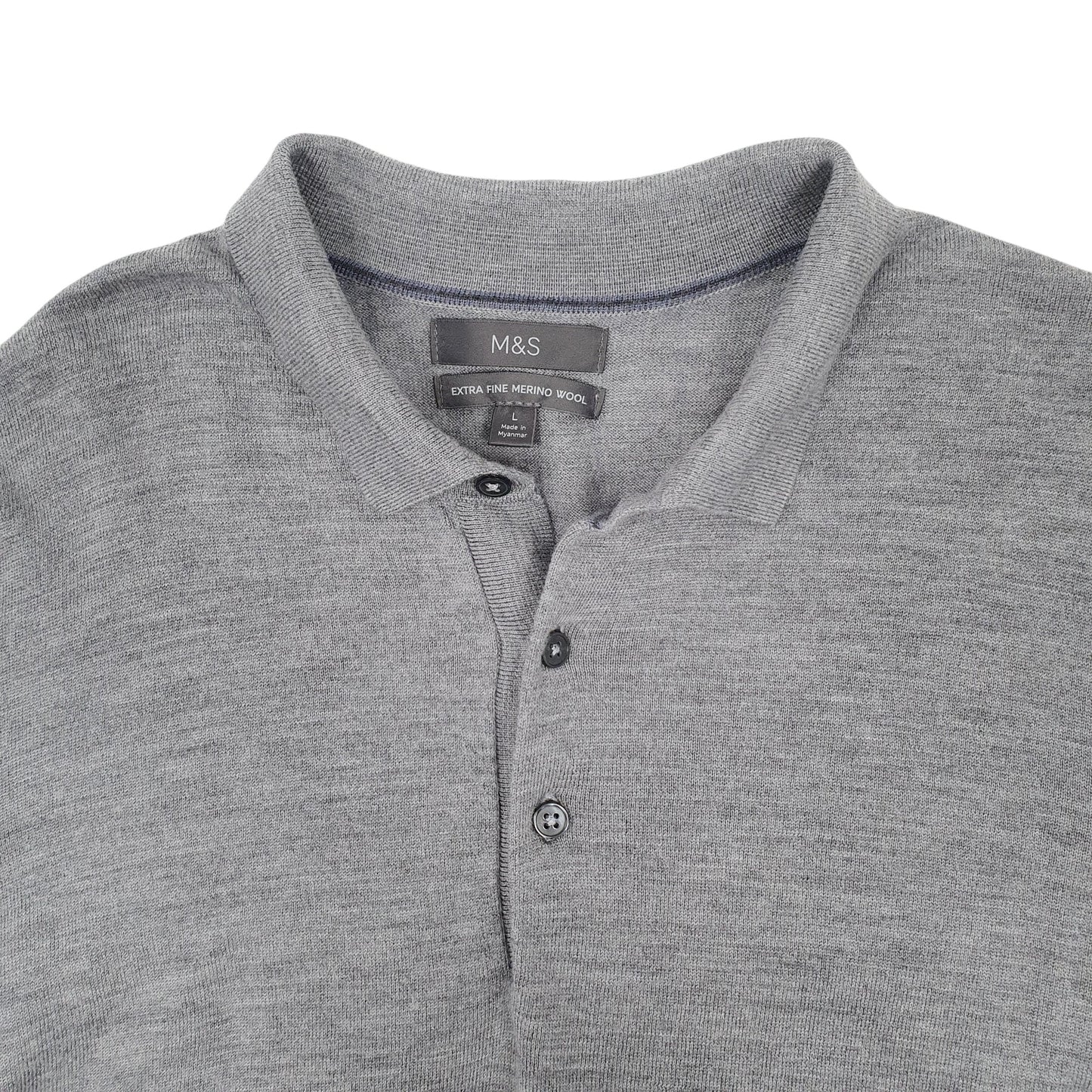 Mens Grey M&S  Long Sleeve Polo Shirt