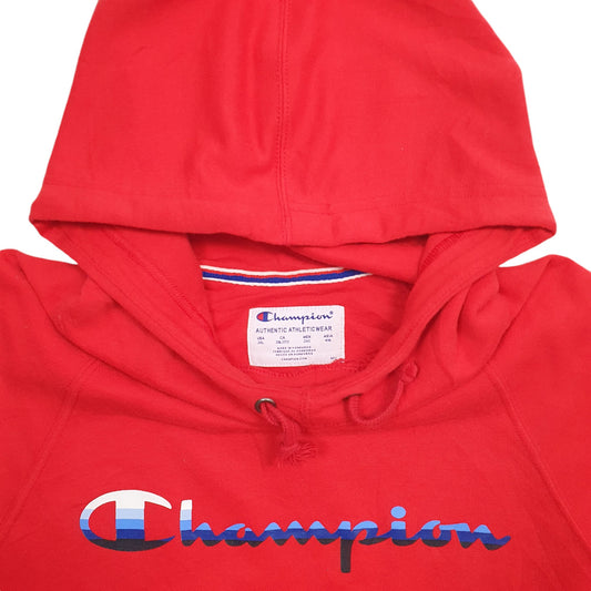 Mens Red Champion Spellout Hoodie Jumper