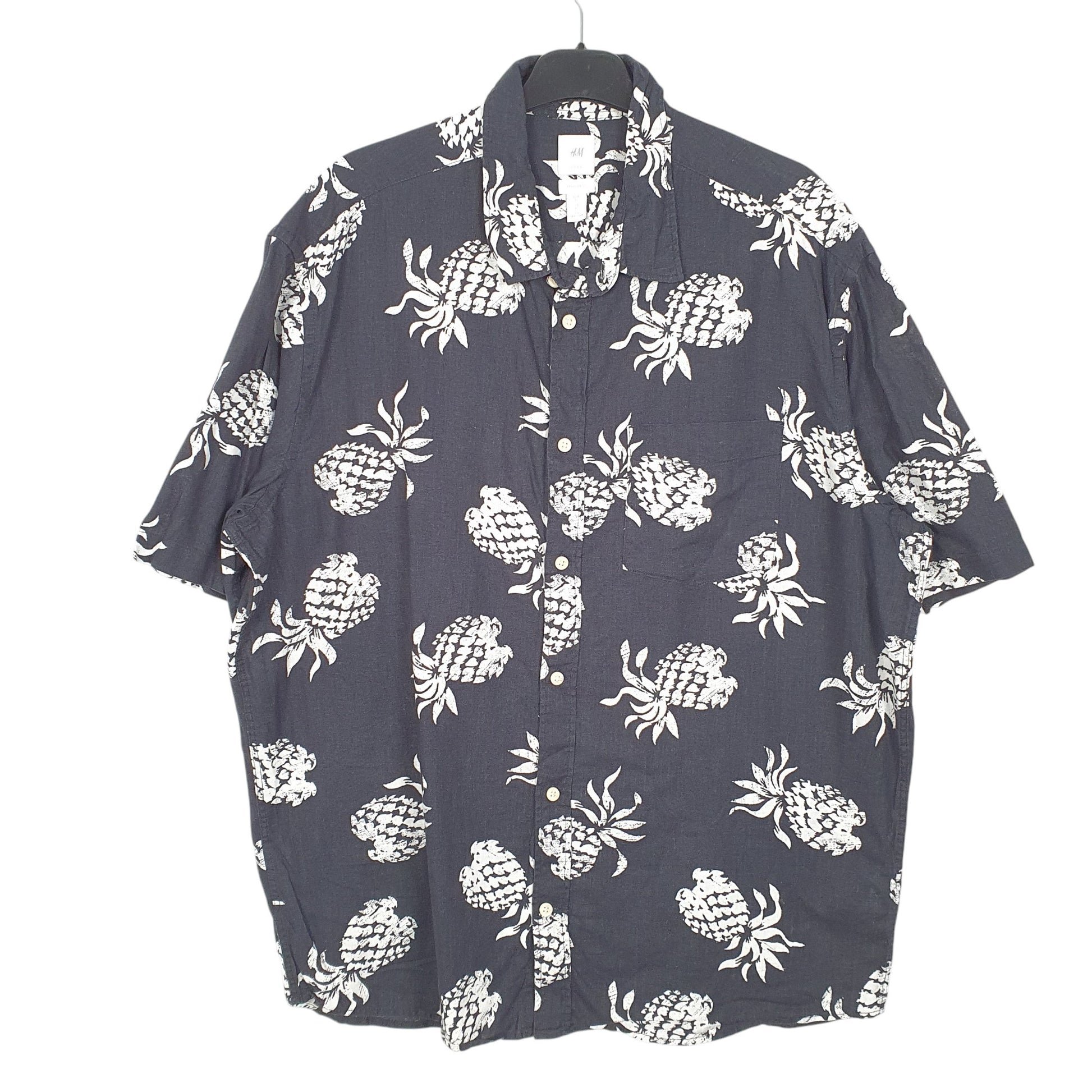 Mens Black H&M Hawaiian Pineapples Blend Short Sleeve Shirt