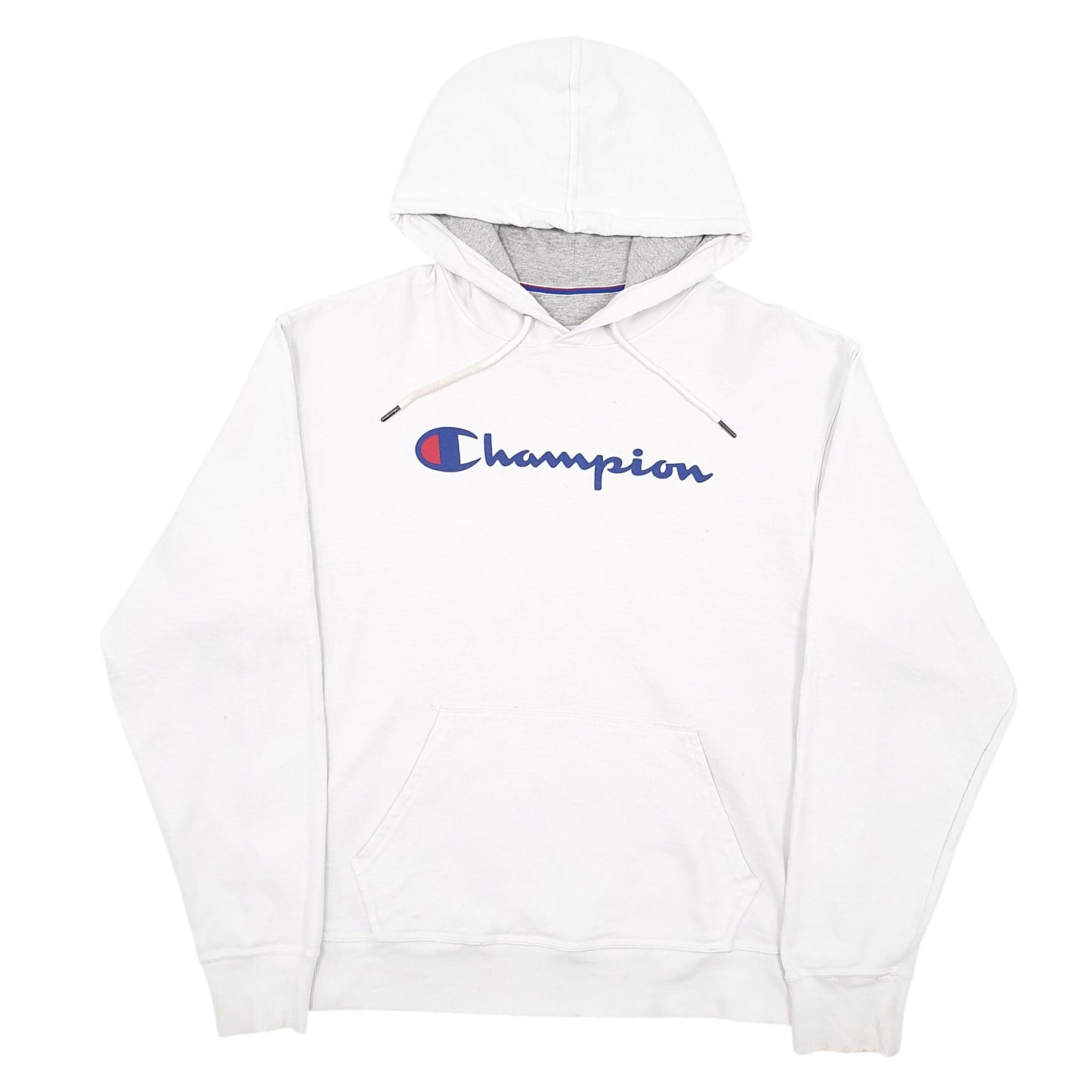 Mens White Champion Spellout Hoodie Jumper