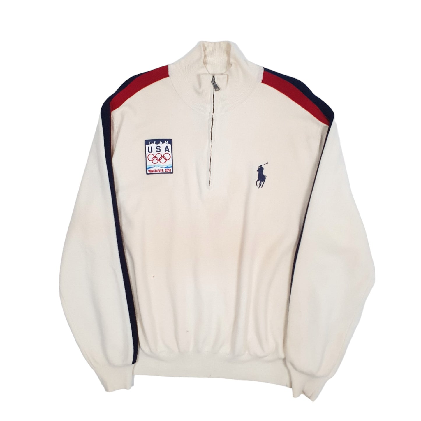 Mens Cream Polo Ralph Lauren Vancouver Winter Olympics 2010 Quarter Zip Jumper
