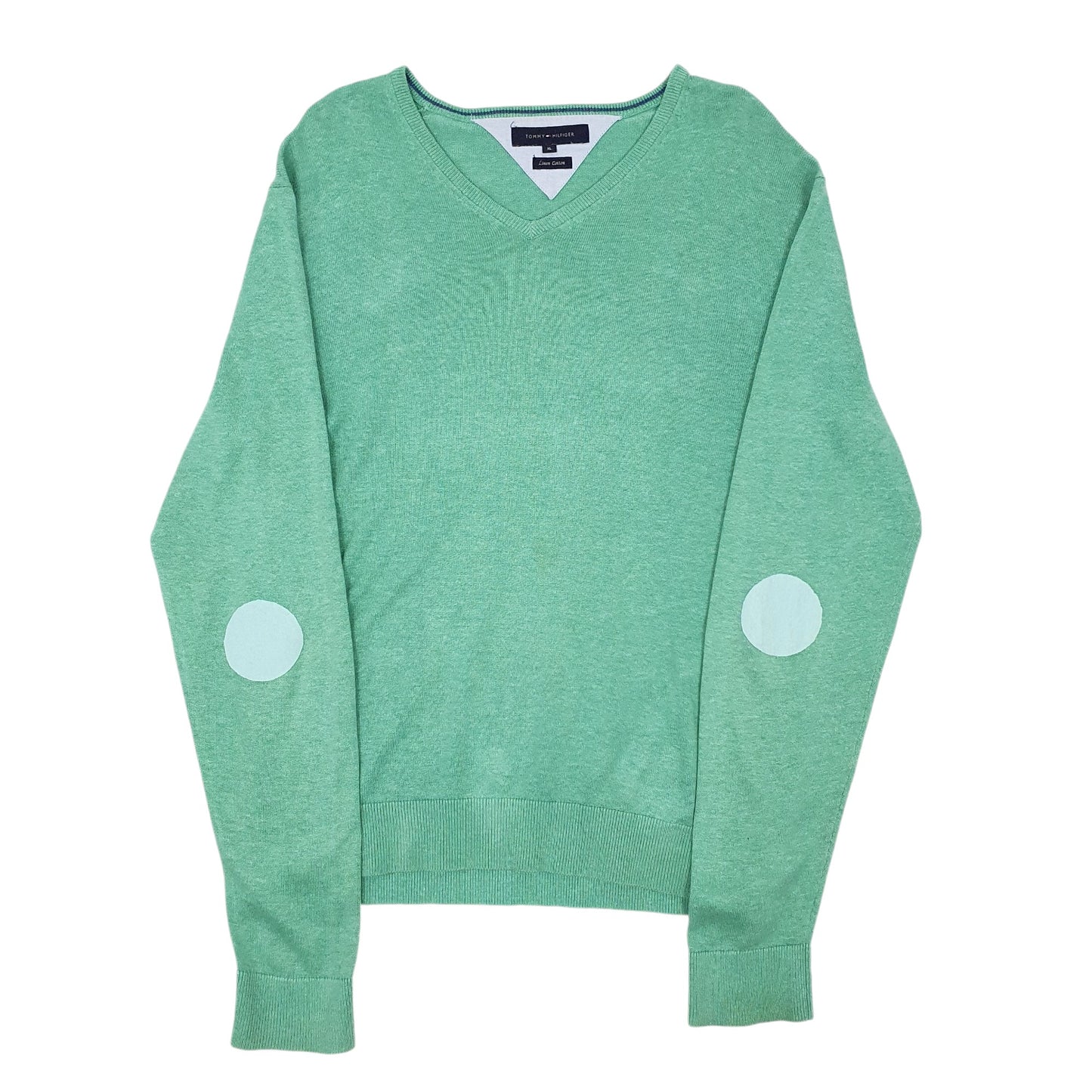 Mens Green Tommy Hilfiger Linen Cotton Crewneck Jumper