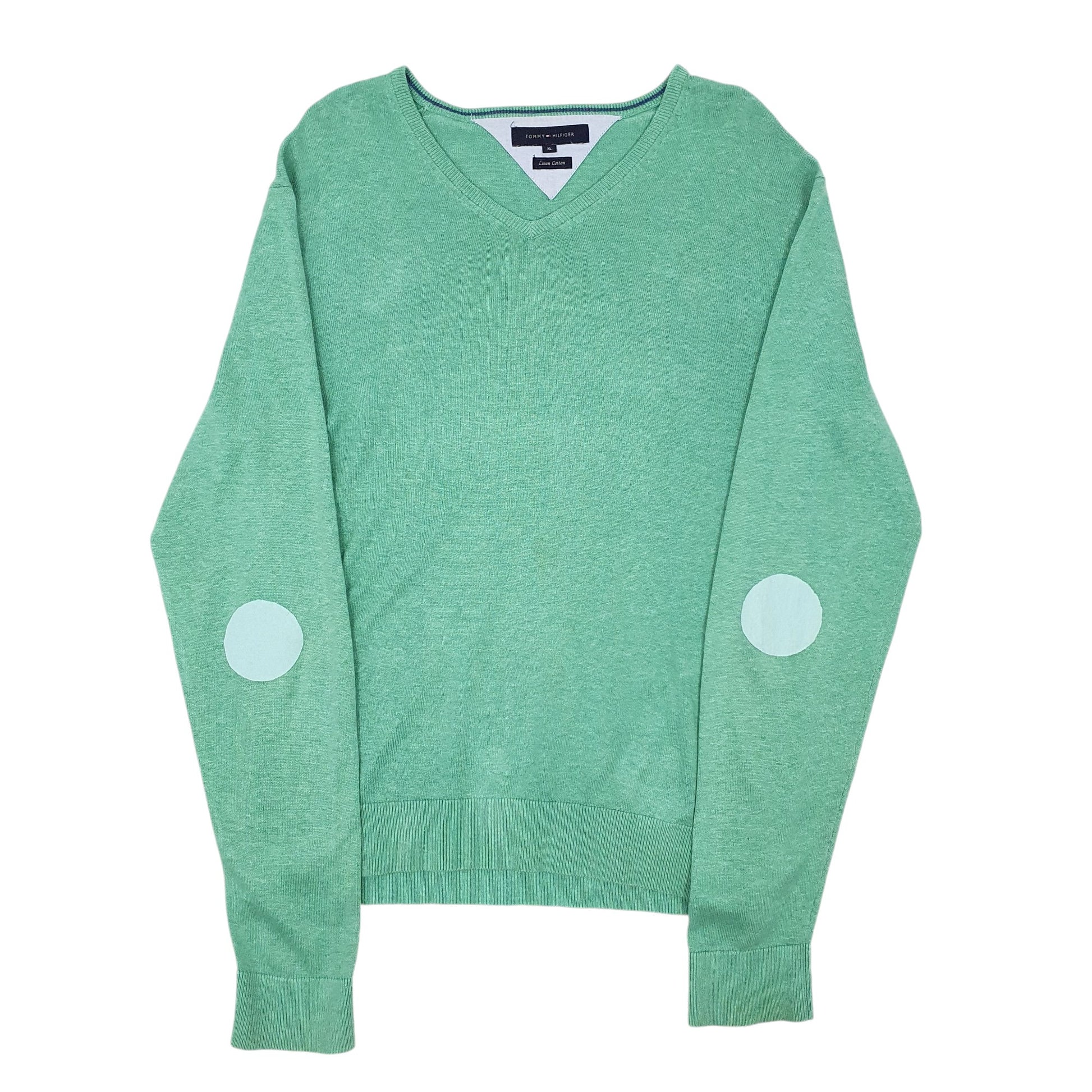 Mens Green Tommy Hilfiger Linen Cotton Crewneck Jumper
