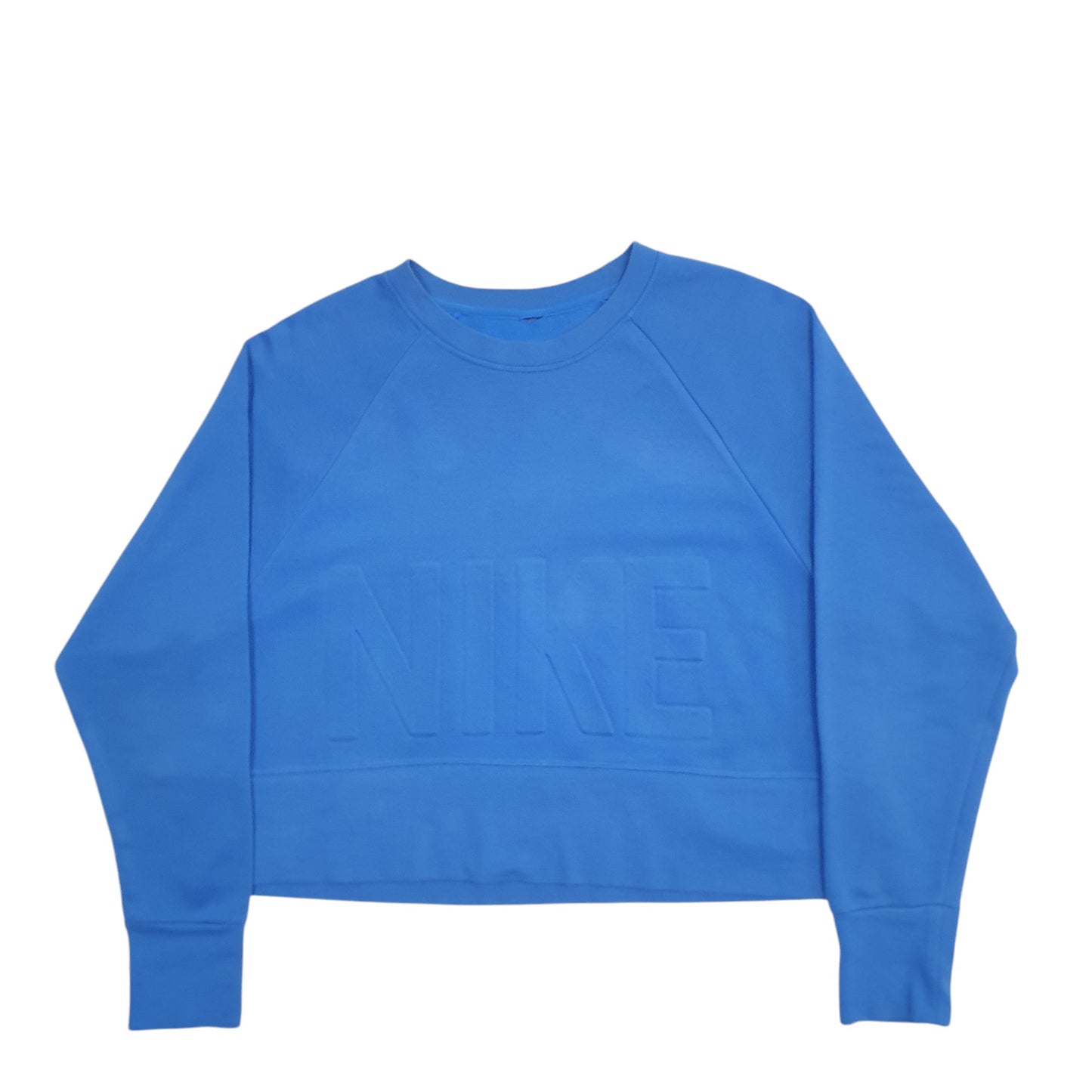 Womens Blue Nike Spellout Crop Top Crewneck Jumper