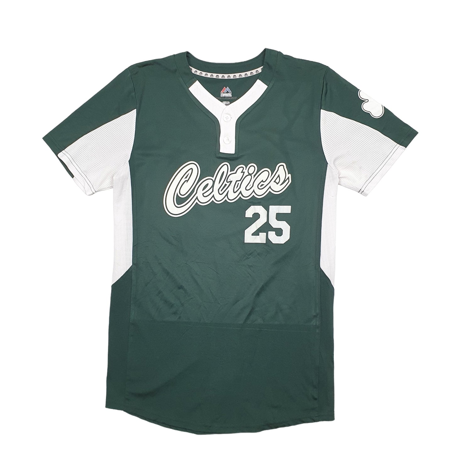 Mens Green Majestic MLB Baseball Jersey Celtics Short Sleeve T Shirt