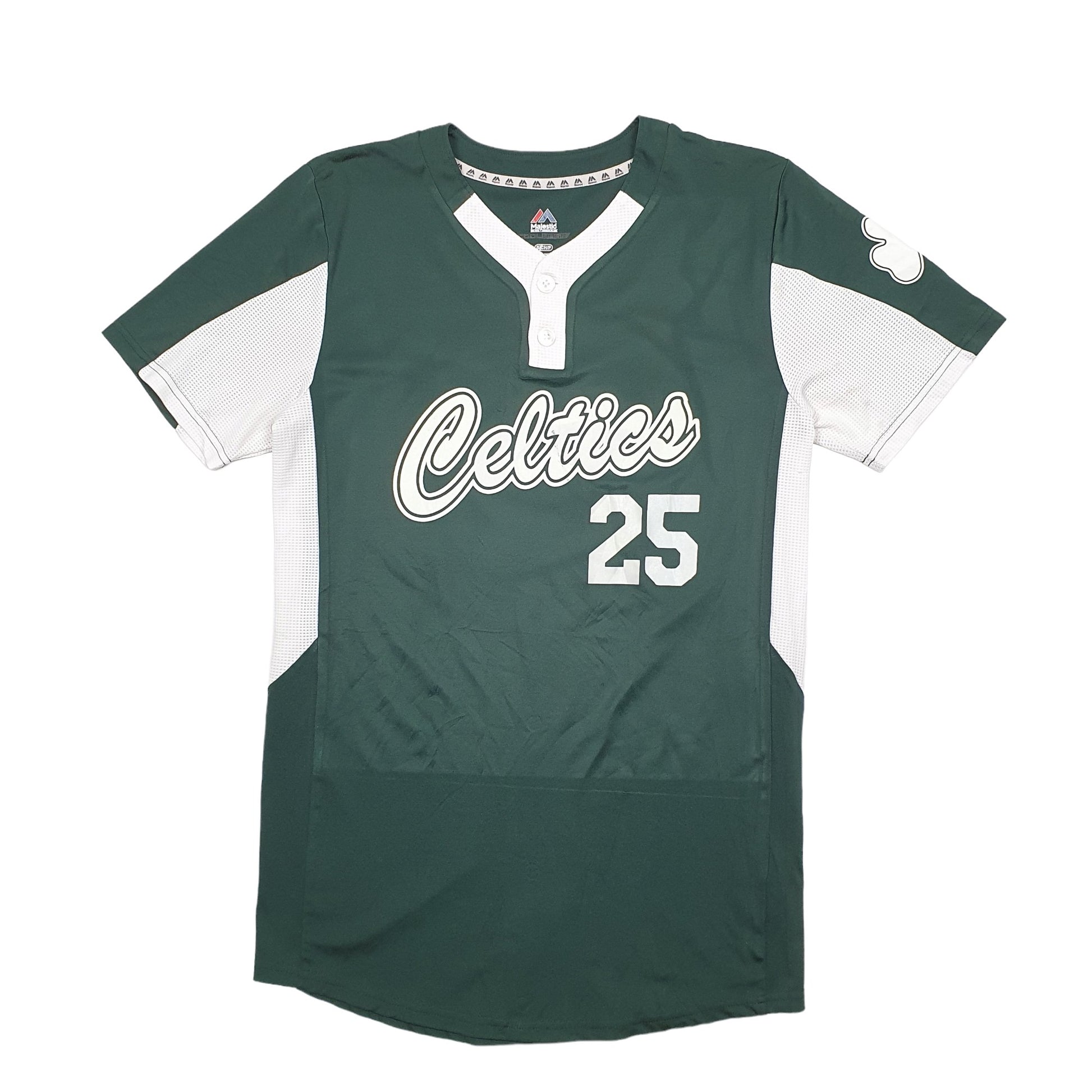 Mens Green Majestic MLB Baseball Jersey Celtics Short Sleeve T Shirt