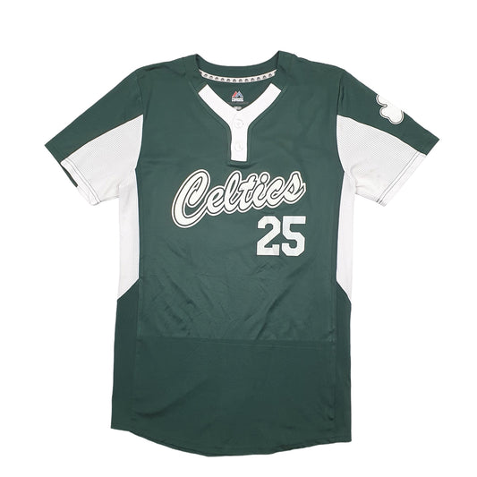 Mens Green Majestic MLB Baseball Jersey Celtics Short Sleeve T Shirt