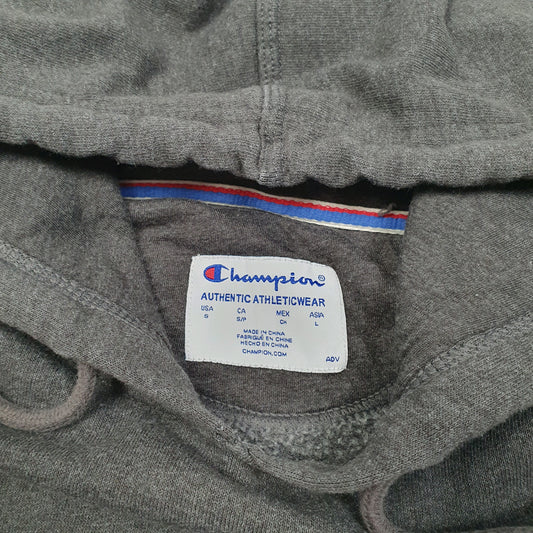 Mens Grey Champion Script Hoodie Jumper