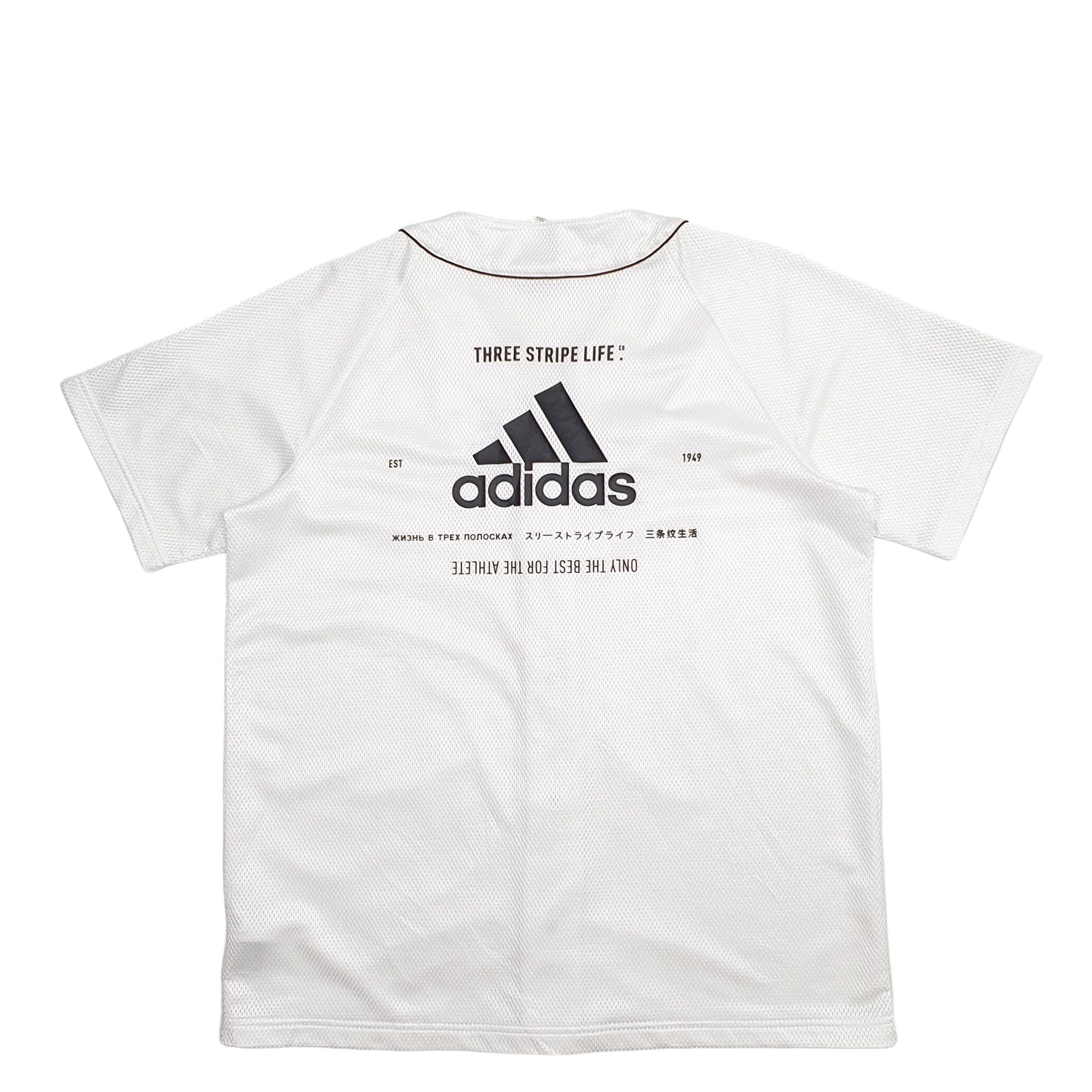Mens White Adidas Baseball Jersey Backprint Short Sleeve T Shirt