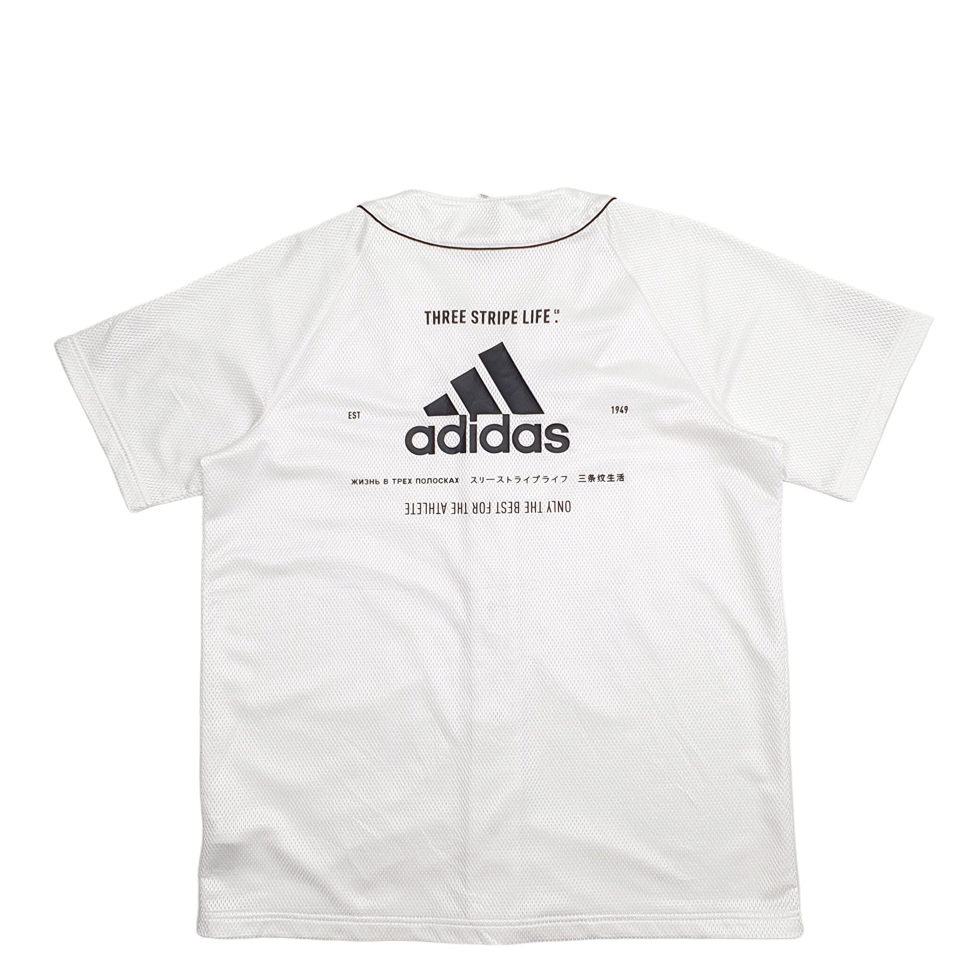 Mens White Adidas Baseball Jersey Backprint Short Sleeve T Shirt