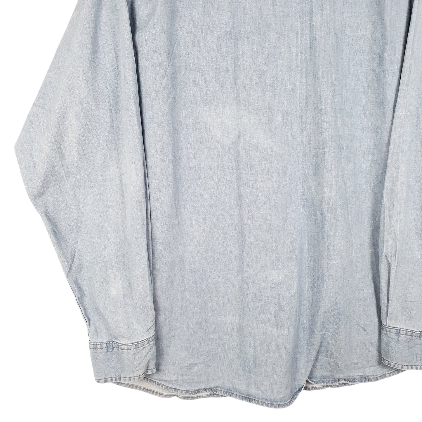 Mens Blue Wrangler Denim Jeans Chambray Work Long Sleeve Shirt