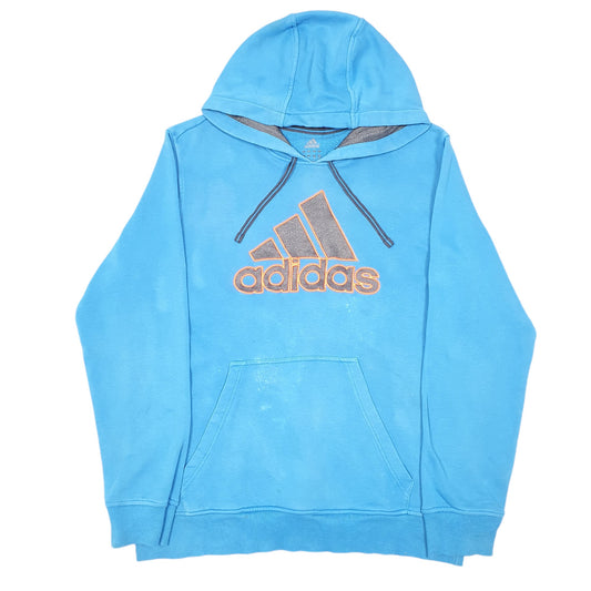 Mens Blue Adidas Spellout Hoodie Jumper