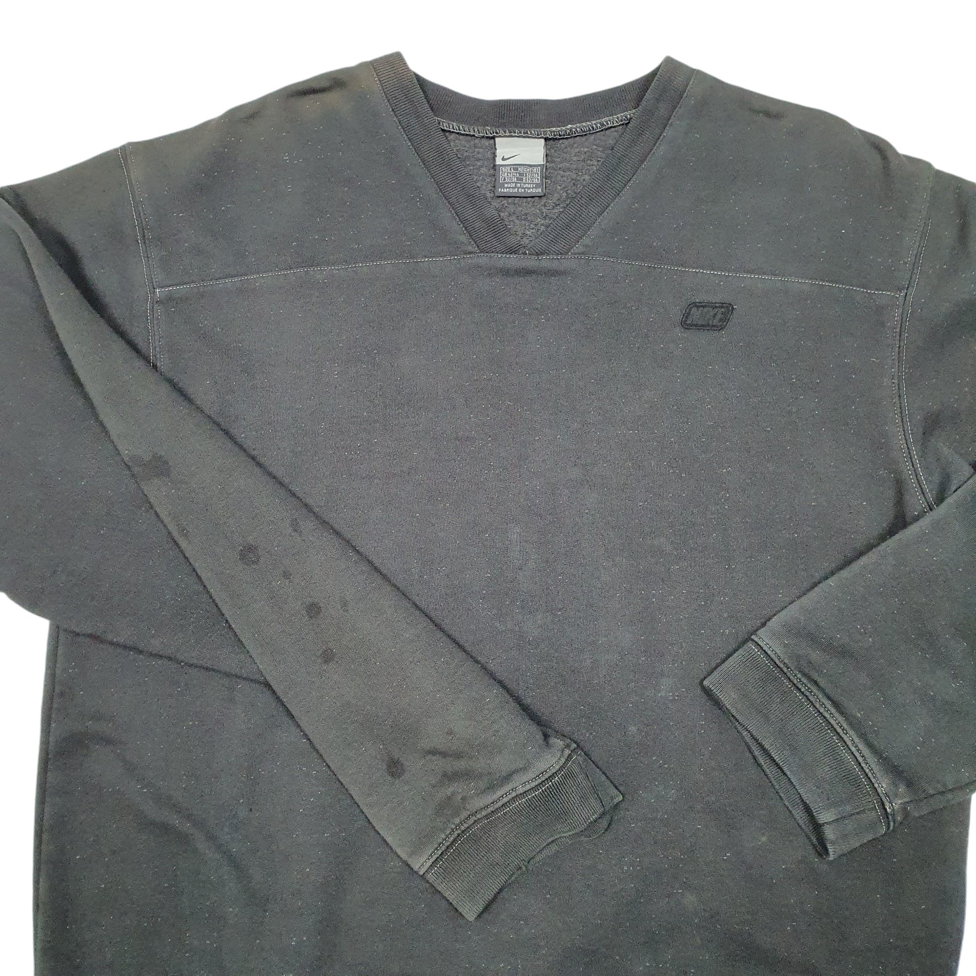 Mens Black Nike Vintage Y2K 2000s Speckled V Neck Jumper