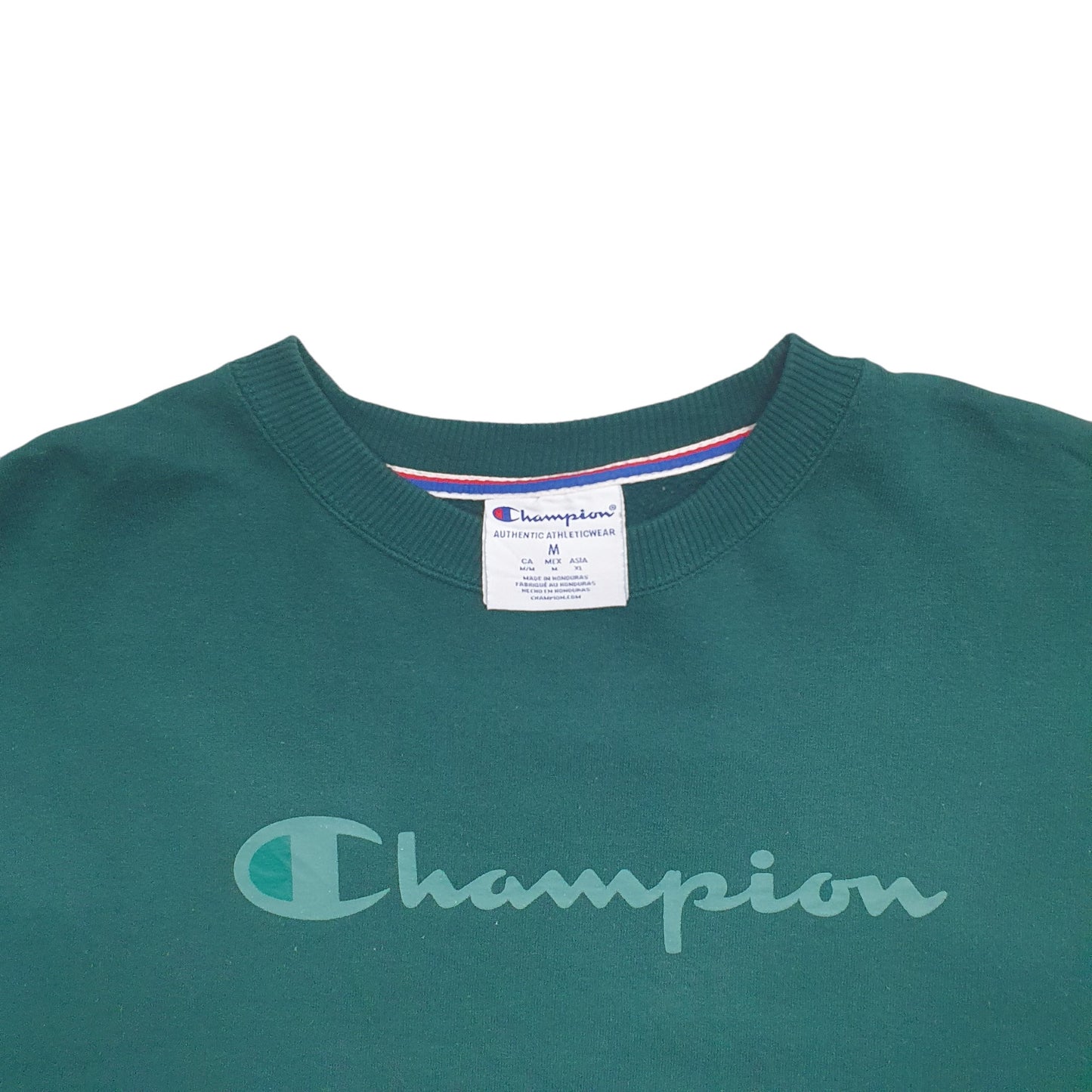 Womens Green Champion Spellout Crewneck Jumper