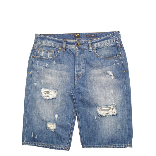 Mens Blue Lee Distressed Denim Shorts