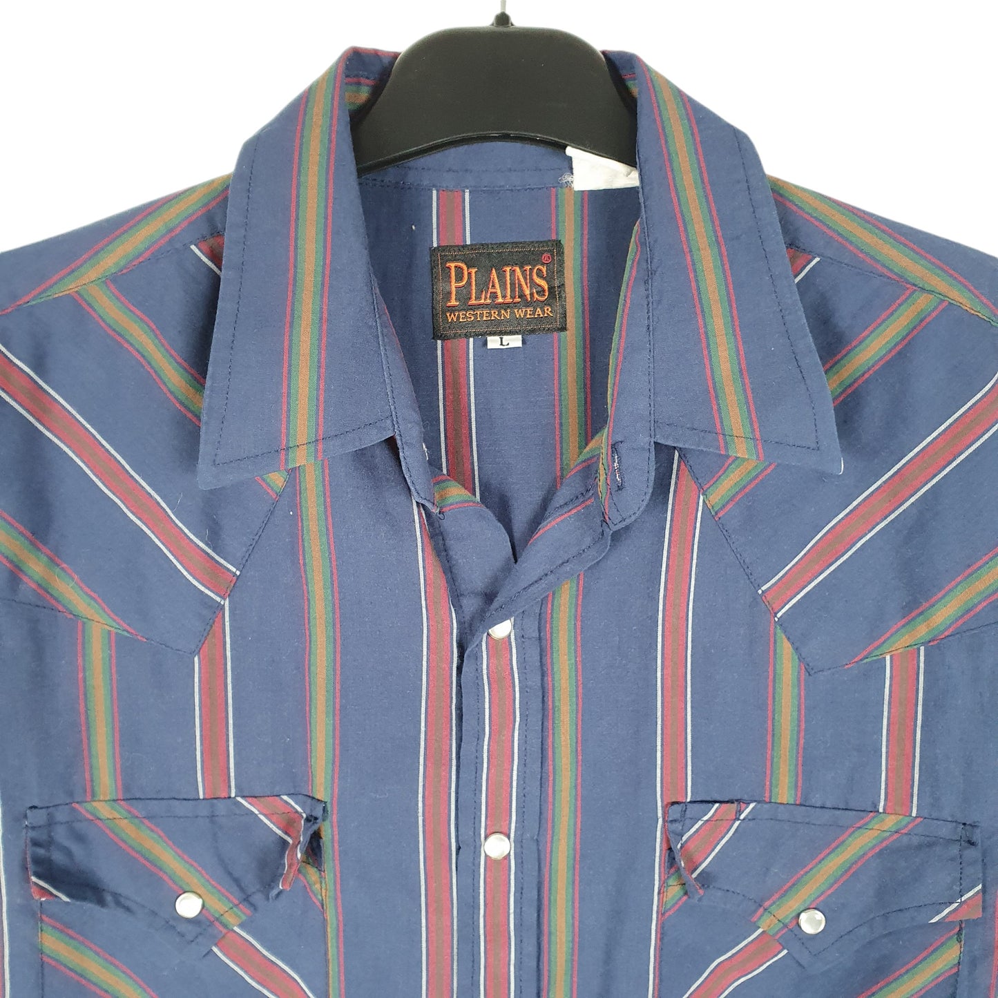 Mens Navy Plains Western Wear Vintage Western Pearl Snap Short Sleeve Shirt