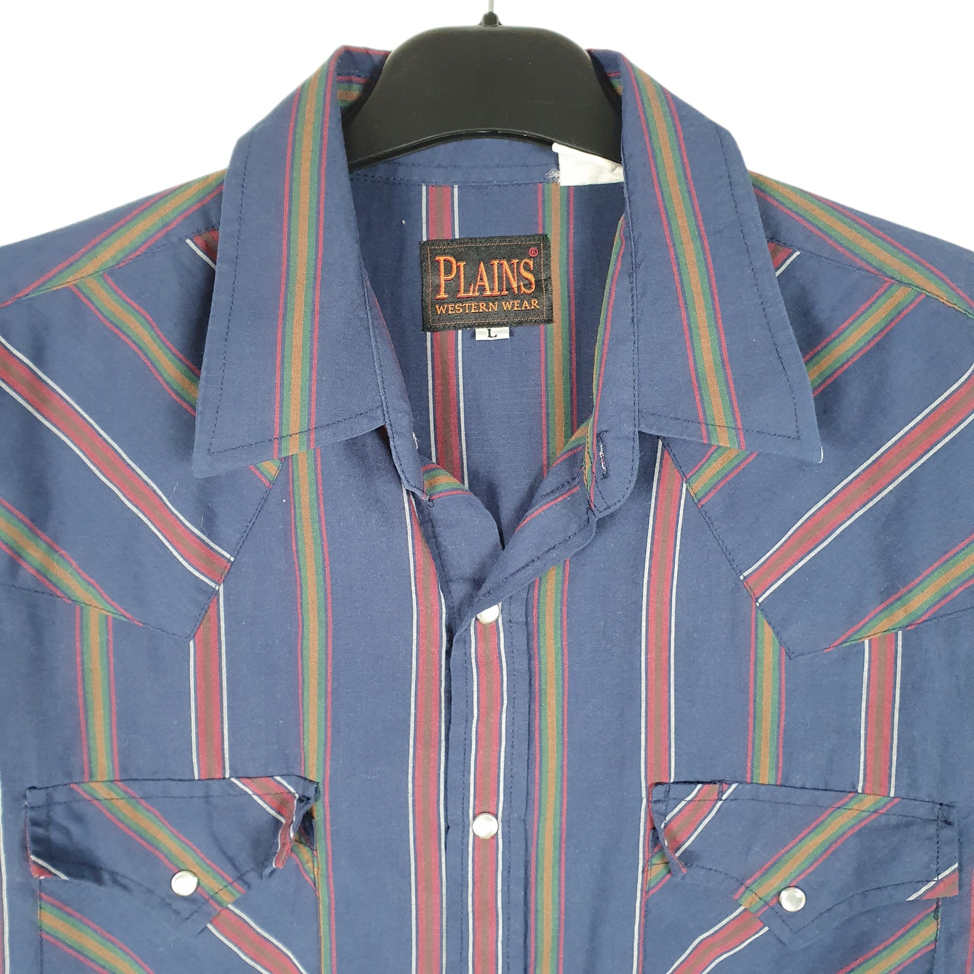 Mens Navy Plains Western Wear Vintage Western Pearl Snap Short Sleeve Shirt